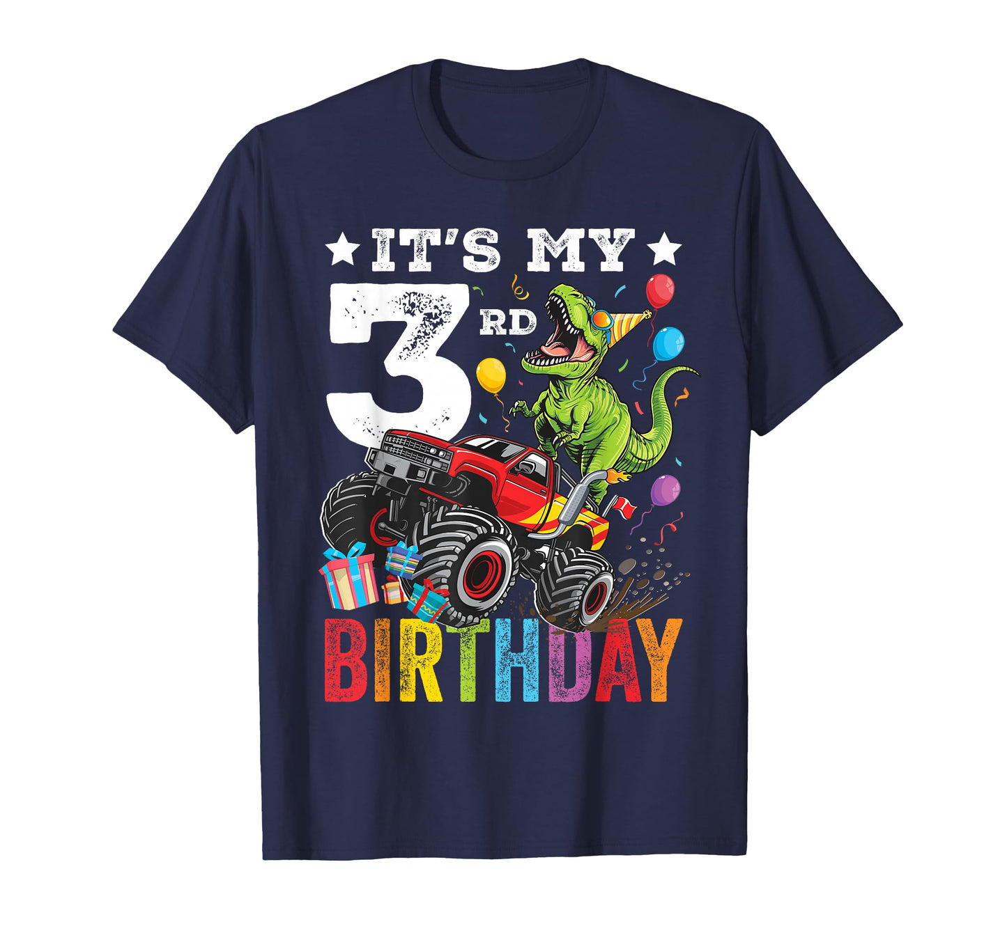 Three 3rd Birthday Dinosaur Monster Truck T-Shirt