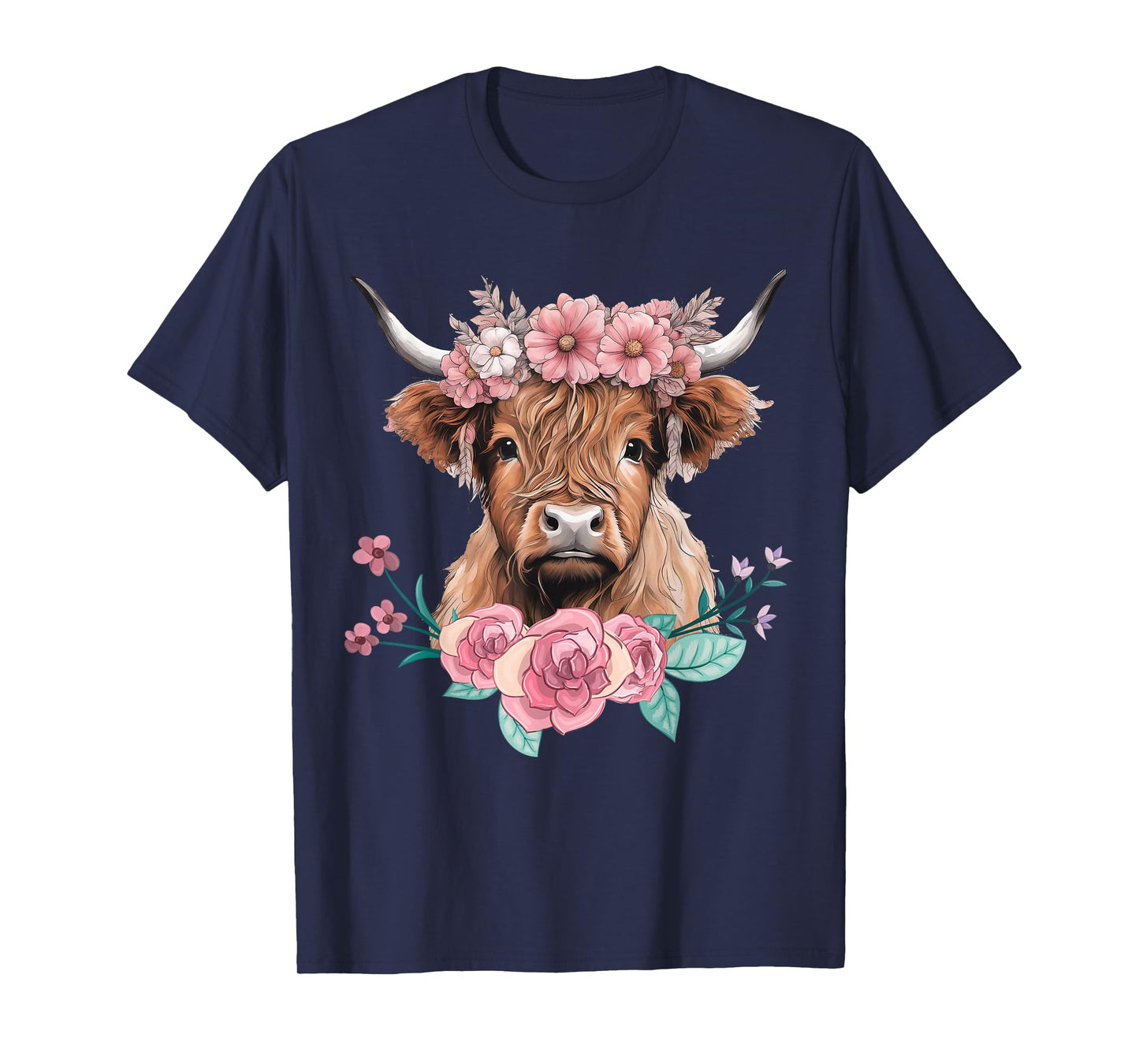 Cute Baby Highland Cow With flowers Calf Animal cow women T-Shirt