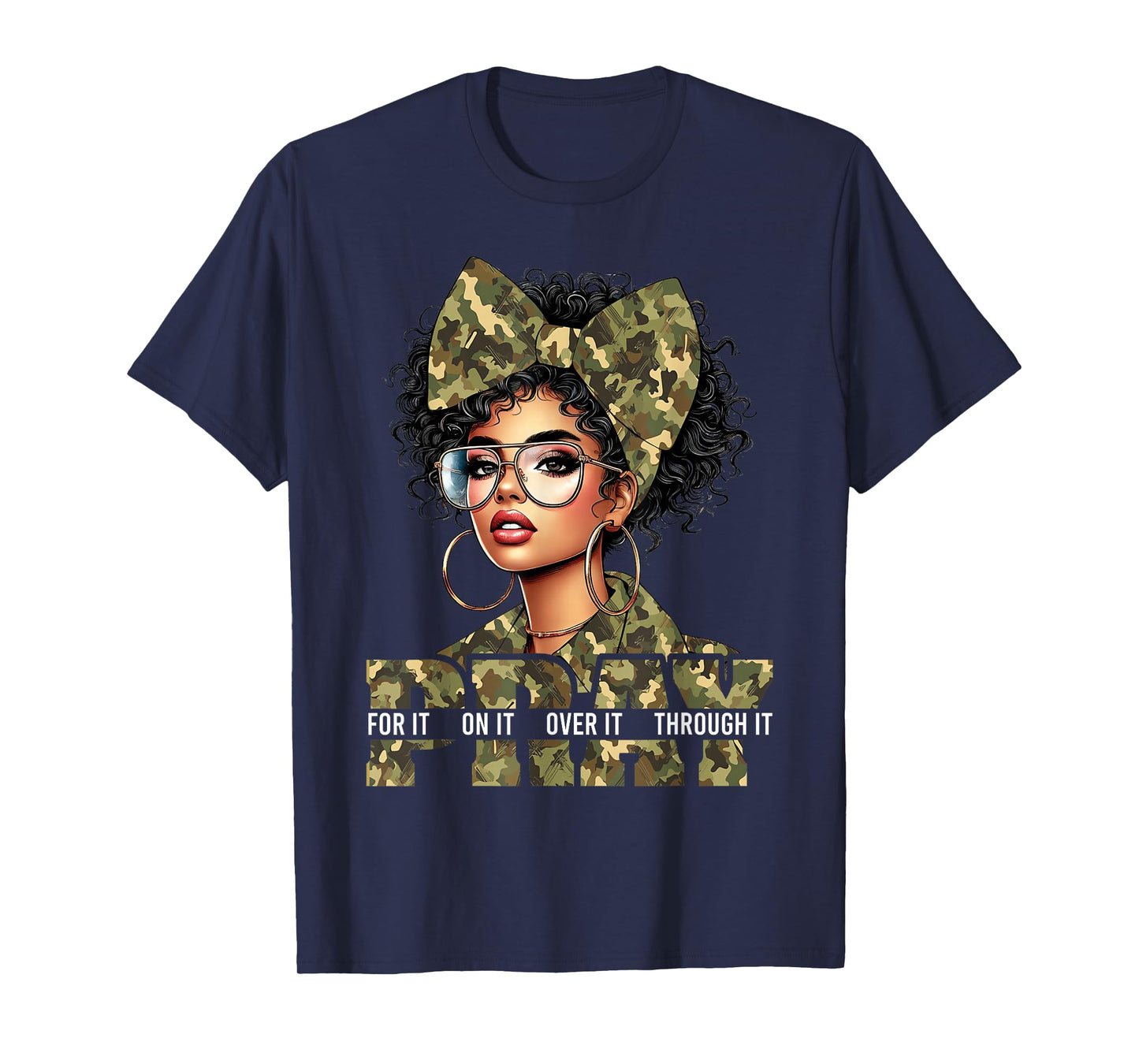 Pray On It Pray Over It Black Woman Afro Christian Sayings T-Shirt
