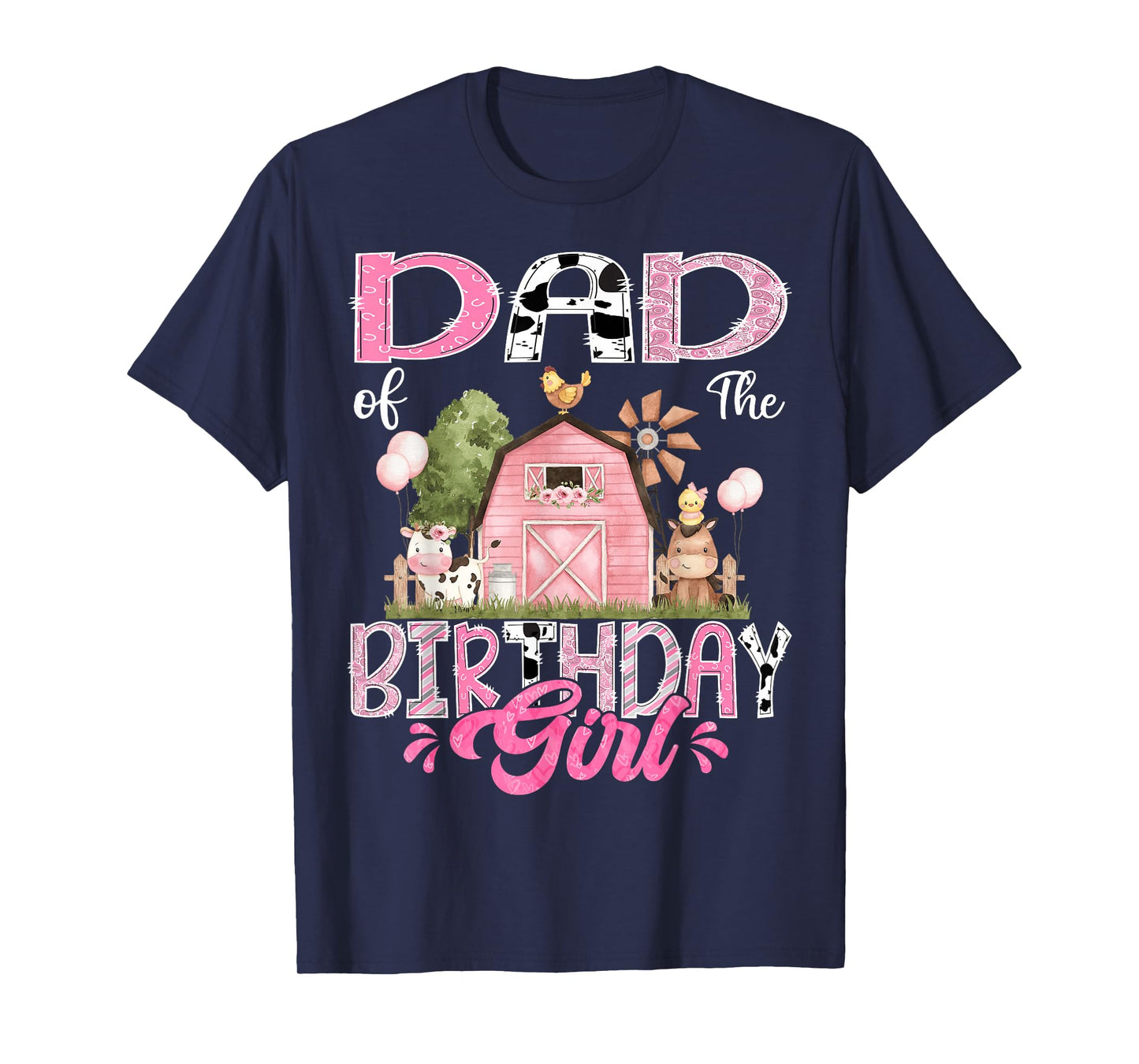 Dad Of The Birthday Girl 1St Birthday Pink Cow Farm T-Shirt