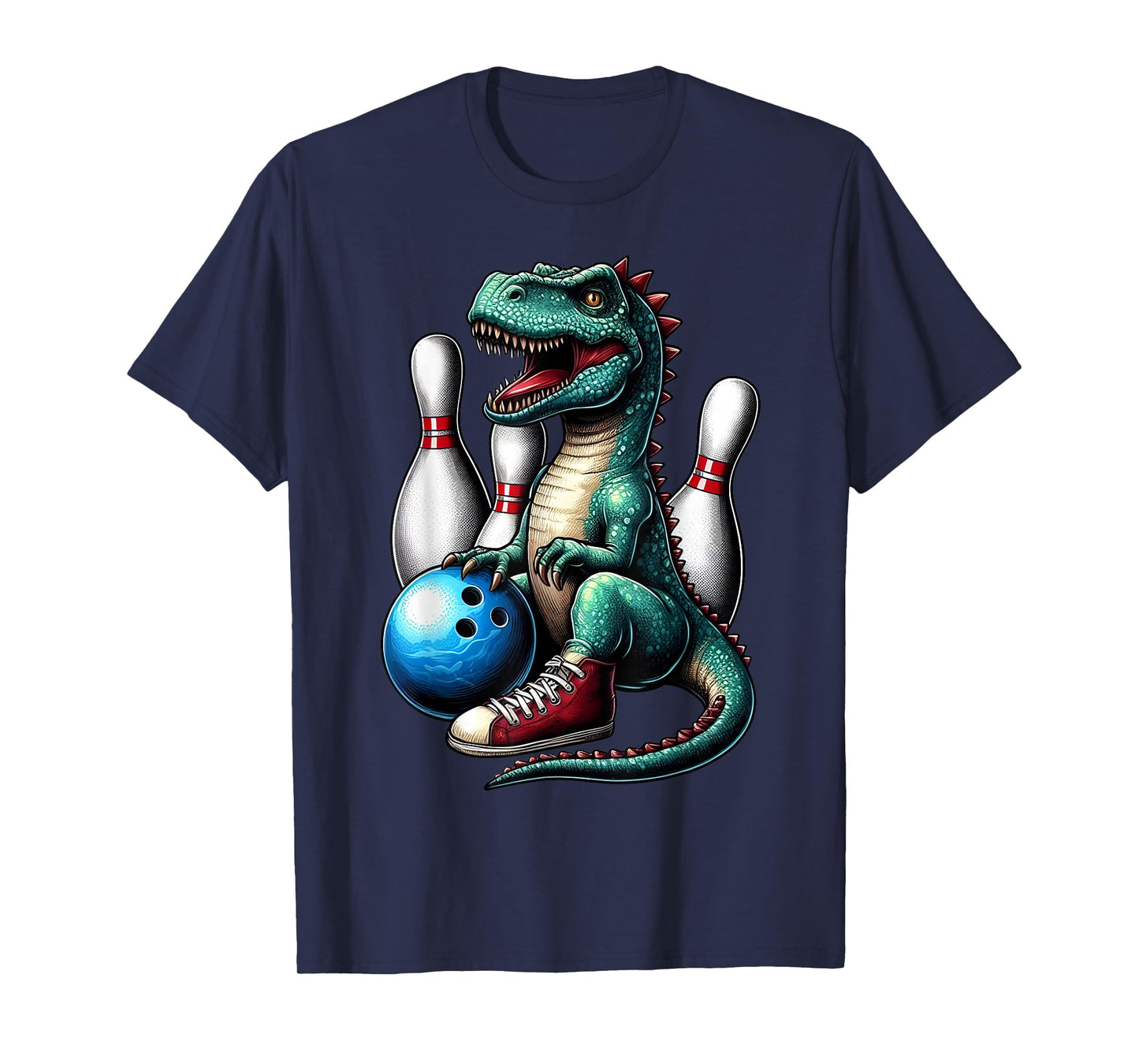 Dinosaur Bowling Ball Graphic Funny Dino Bowler Kids Adults T-Shirt