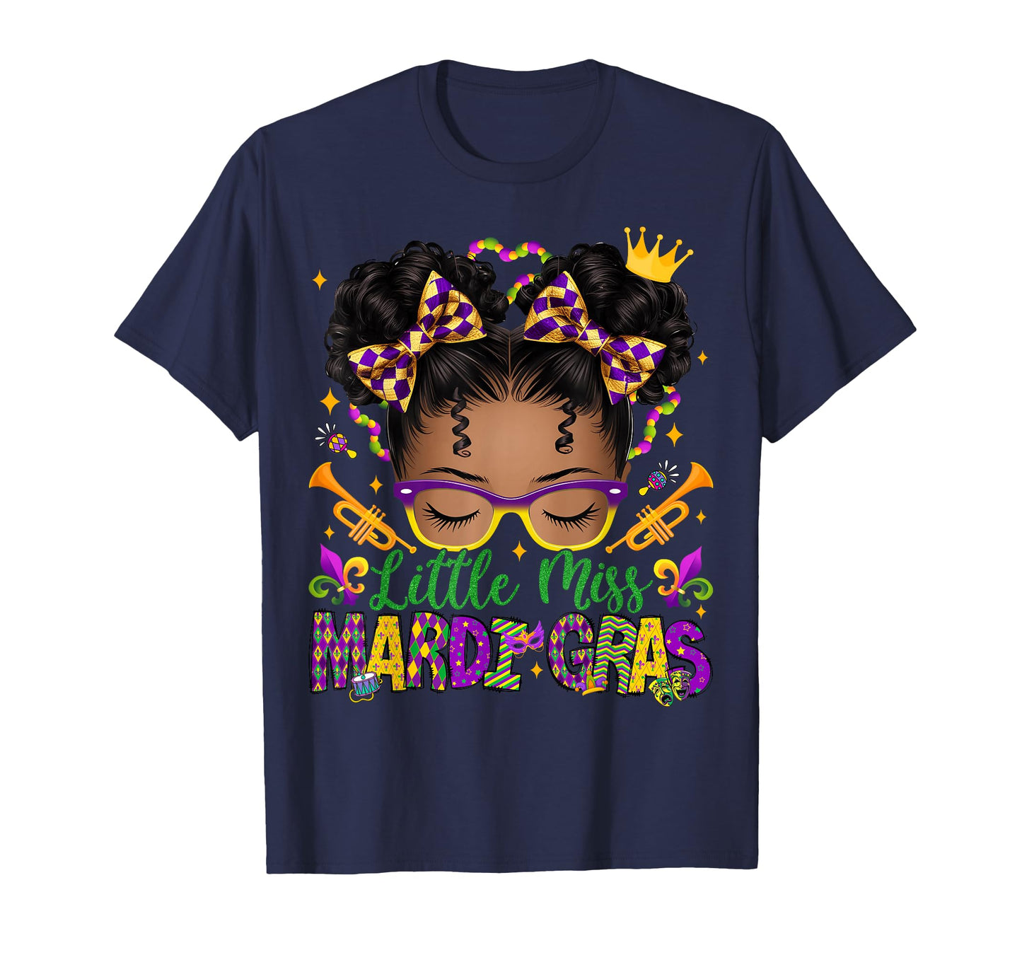 Little Miss Mardi Gras Afro Messy Bun Girls Kids New Orleans T-Shirt