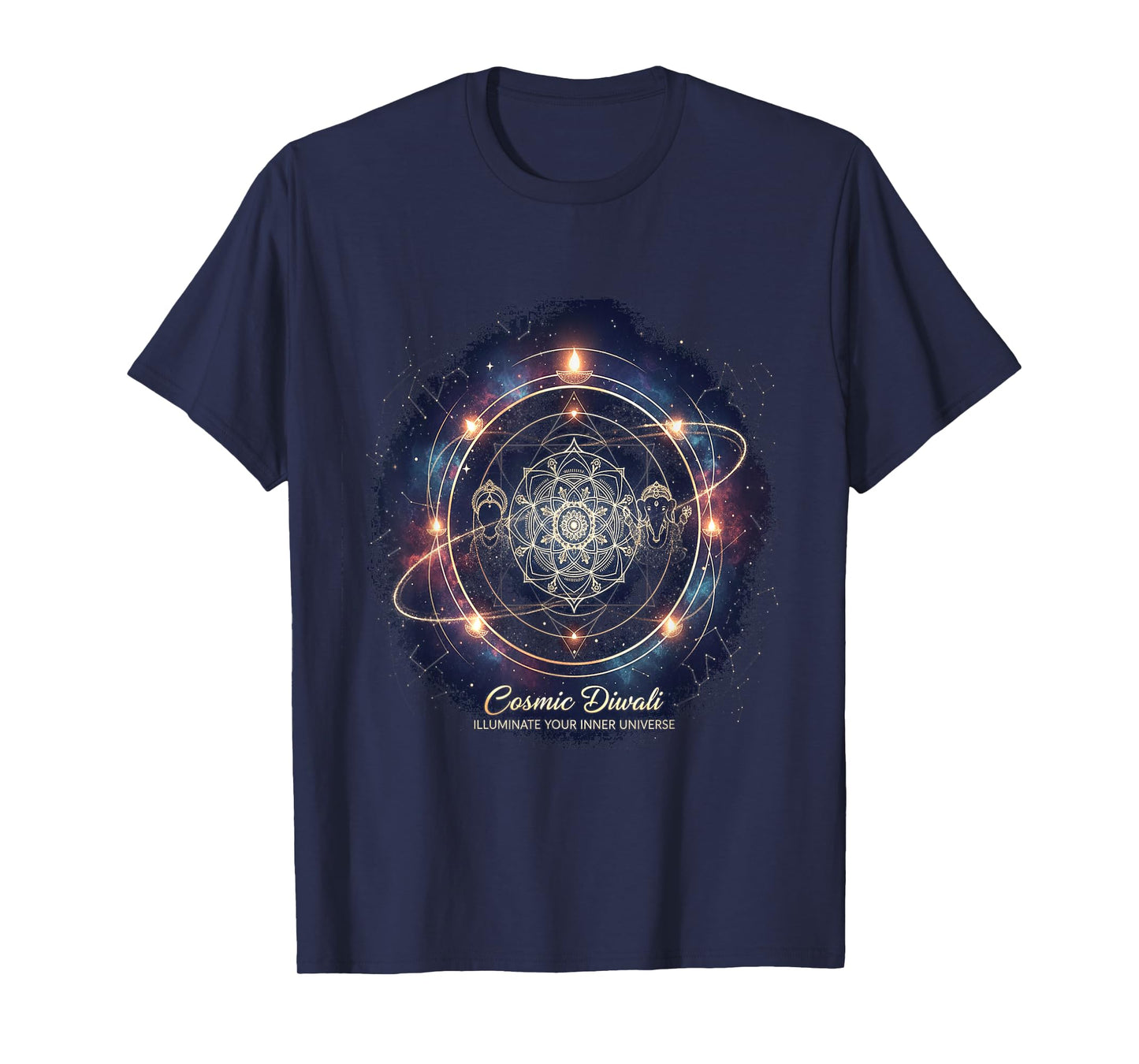 Cosmic Diwali Mandala, Meditation,Spiritual, Festive T-Shirt