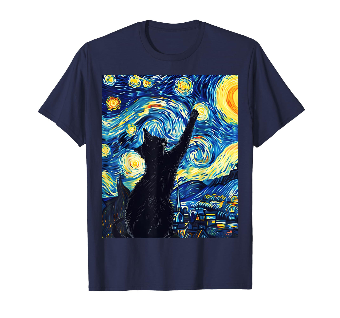 Van Gogh Style Starry Night Cute Cat Art T-Shirt