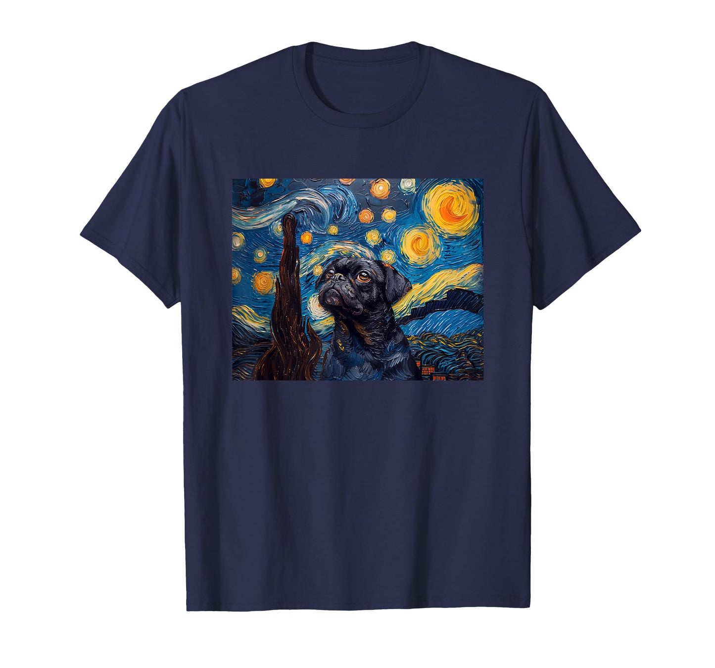 Funny Starry Night Black Pug Lover T-Shirt