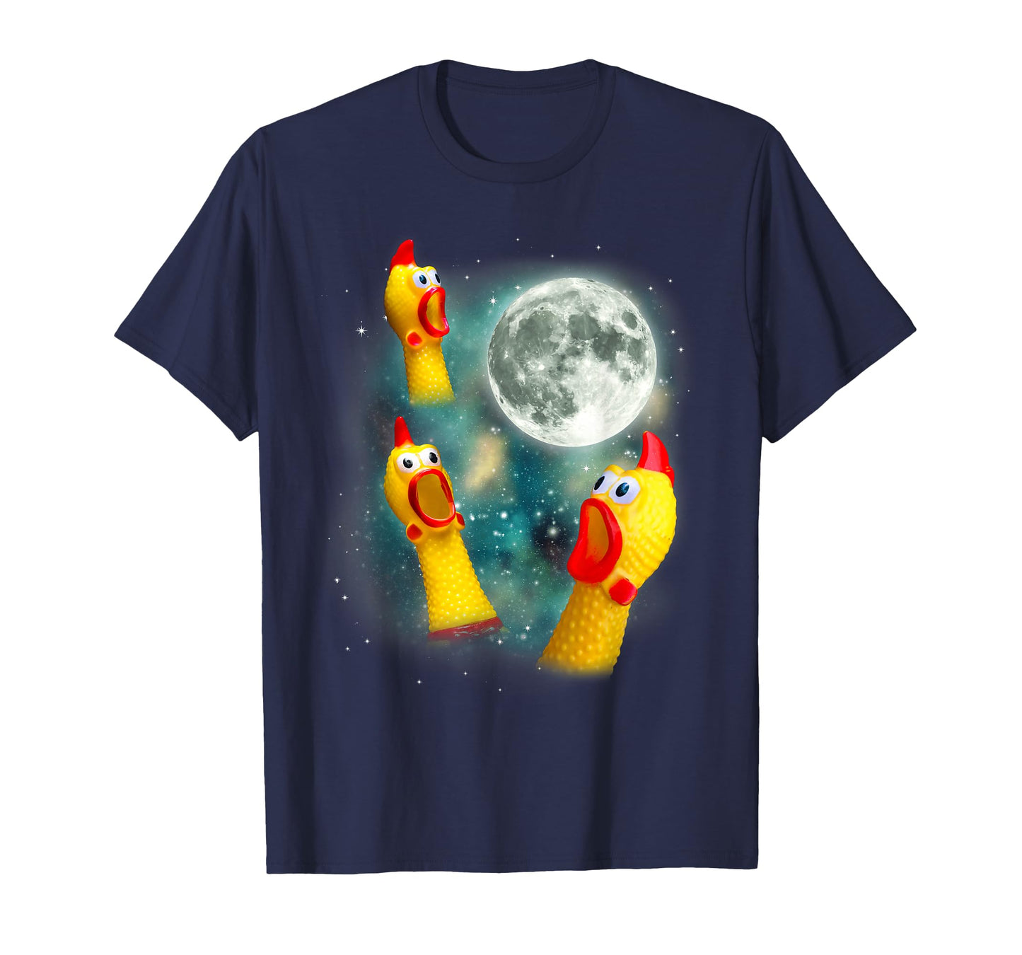 Three Rubber Chicken Moon Funny Screaming Fowl Cursed Joke T-Shirt