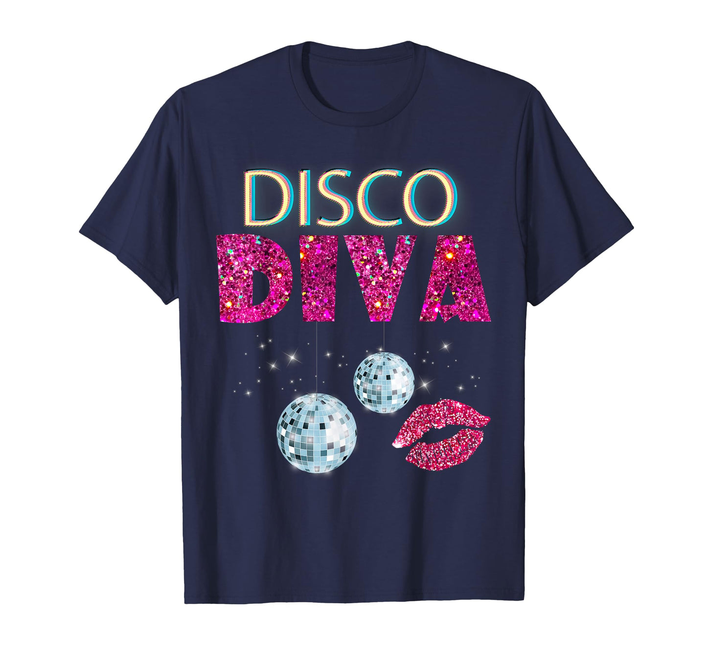 Disco Diva Ladies Disco Gold Ball Silver Red Lips T-Shirt