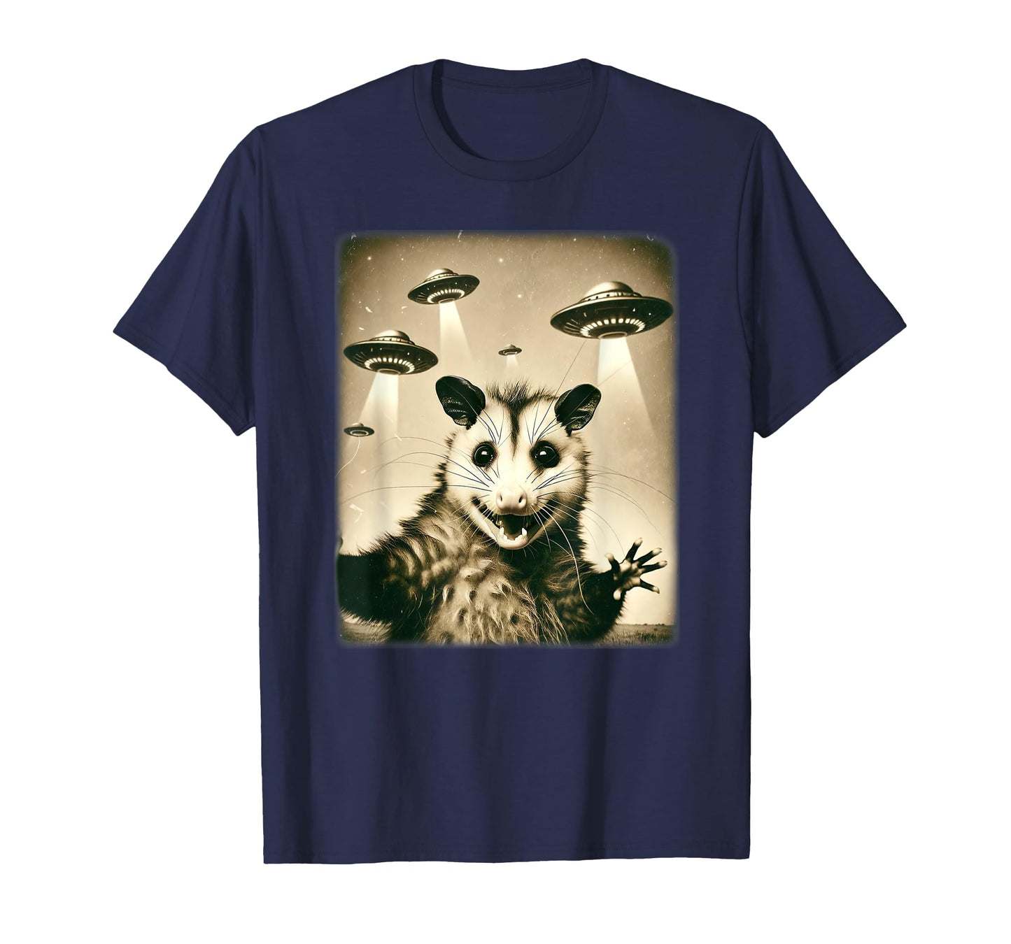 Funny Opossum Selfie With UFO Alien Humor Hilarious Possum T-Shirt