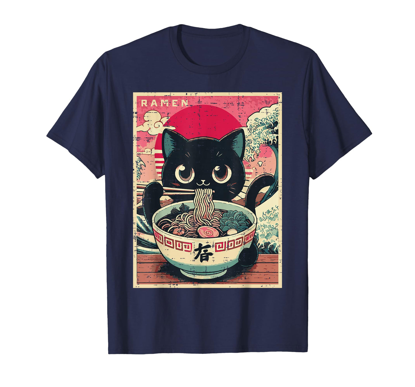 Japanese Anime Cat Ramen Kawaii Poster Art Girls Kids Women T-Shirt
