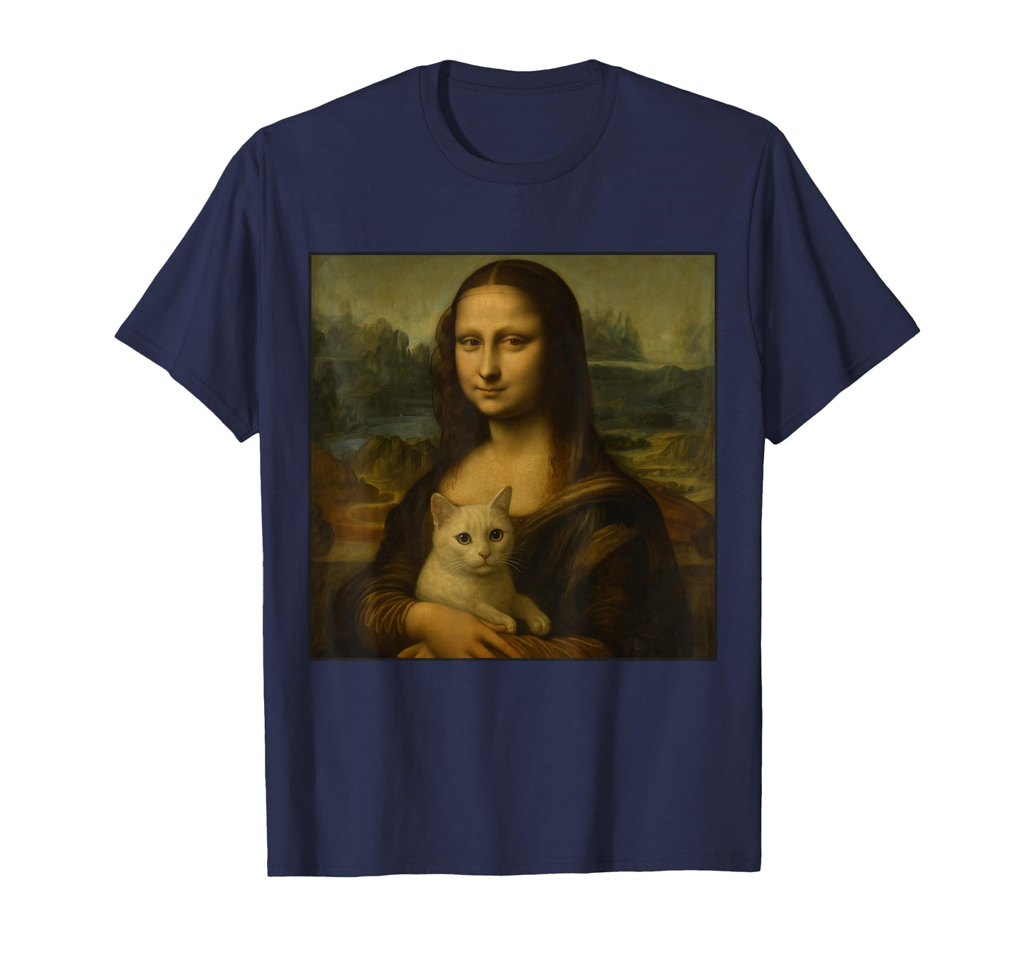 Mona Lisa Holding Cat Funny Cat Lover Art Painting Men Women Kids T-Shirt