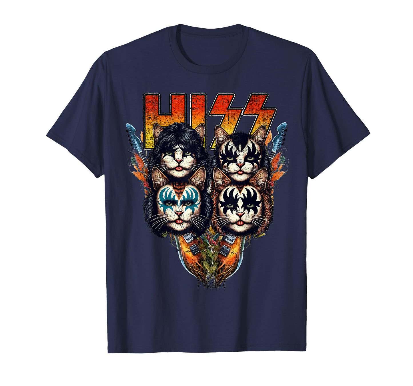 Hiss Funny Cats Kittens Parody Rock Rockin vintage retro cat T-Shirt