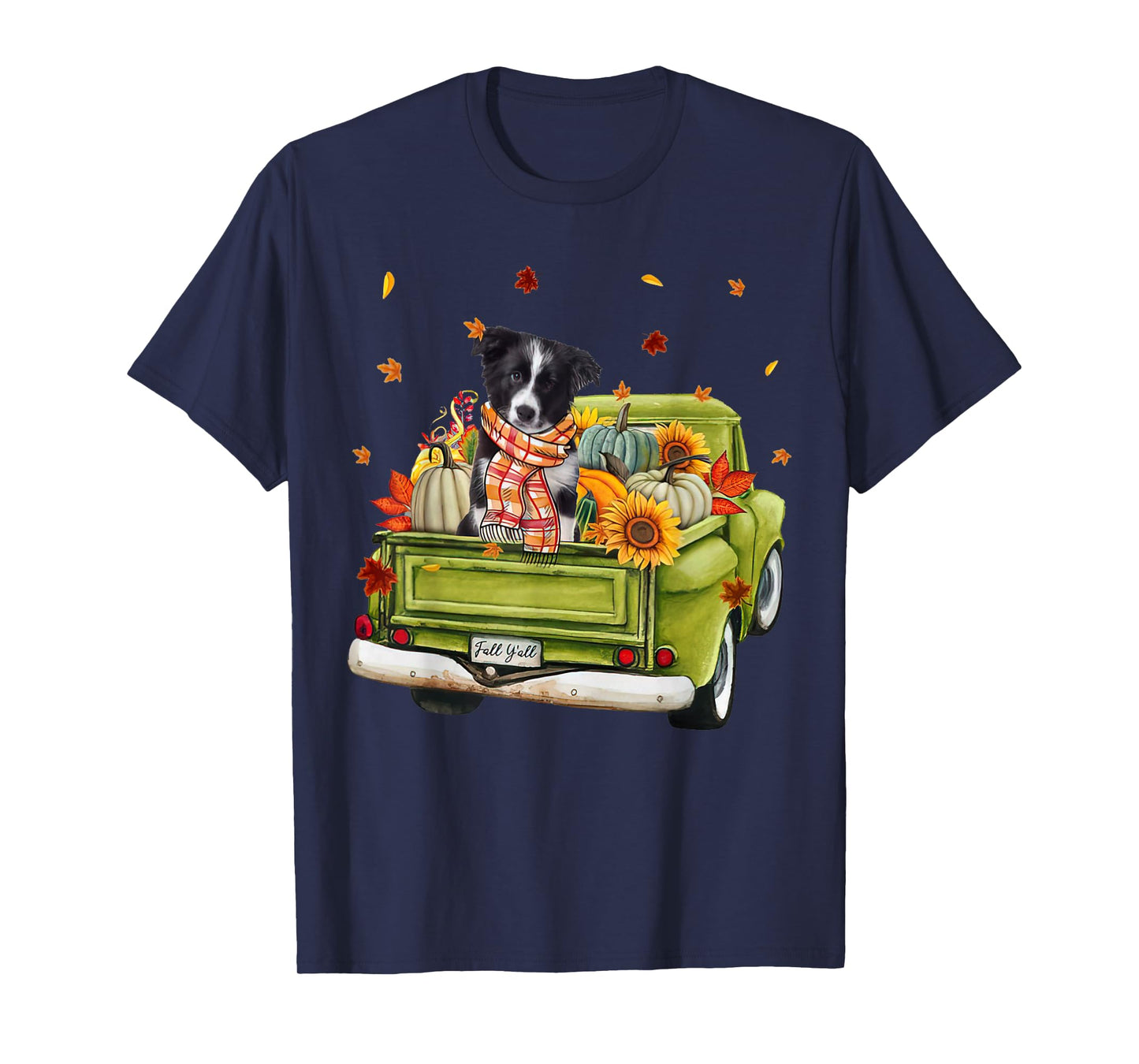 Happy Fall Y'all Border Collie Dog On Truck Pumpkin Fall T-Shirt