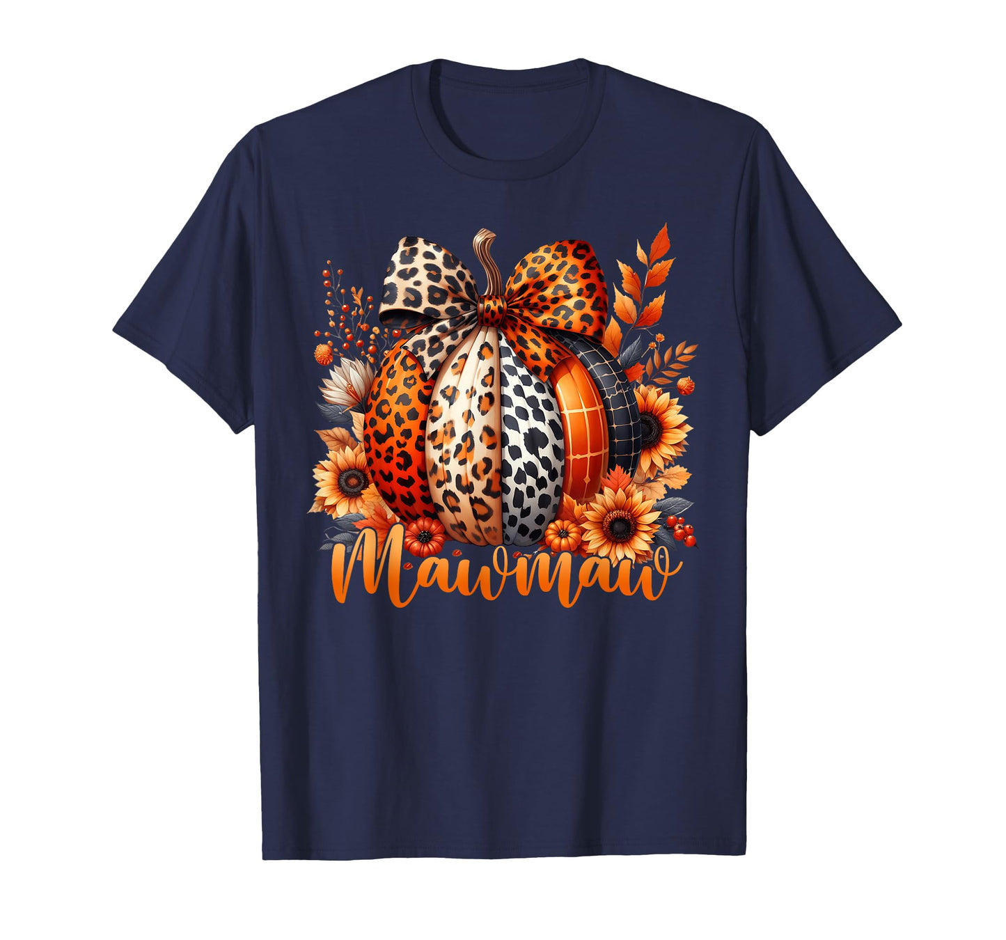Mawmaw Thanksgiving Leopard Pumpkin Sunflower Coquette Bow T-Shirt