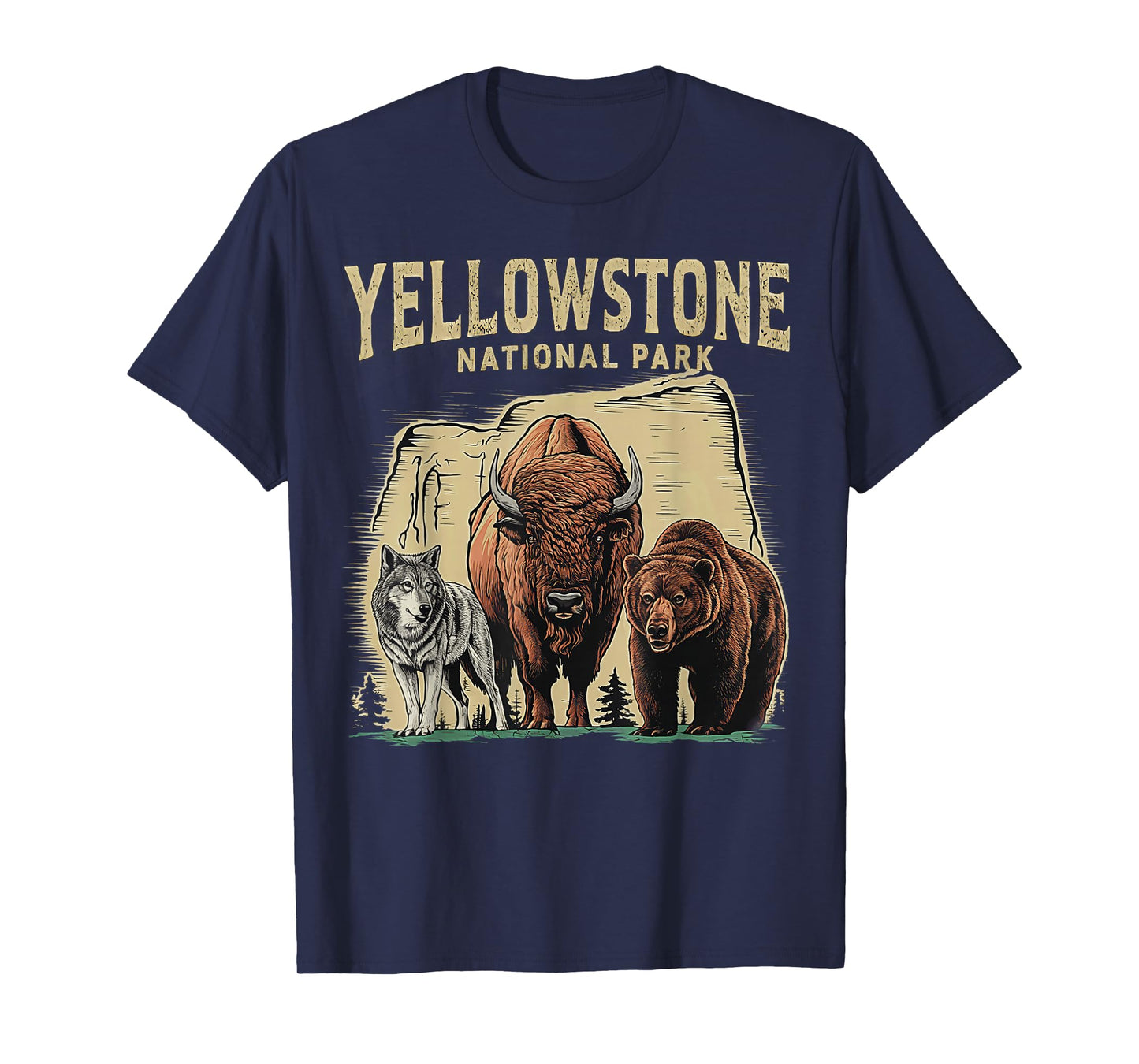 90s Yellowstone National Park Wolf And Bison Retro T-Shirt