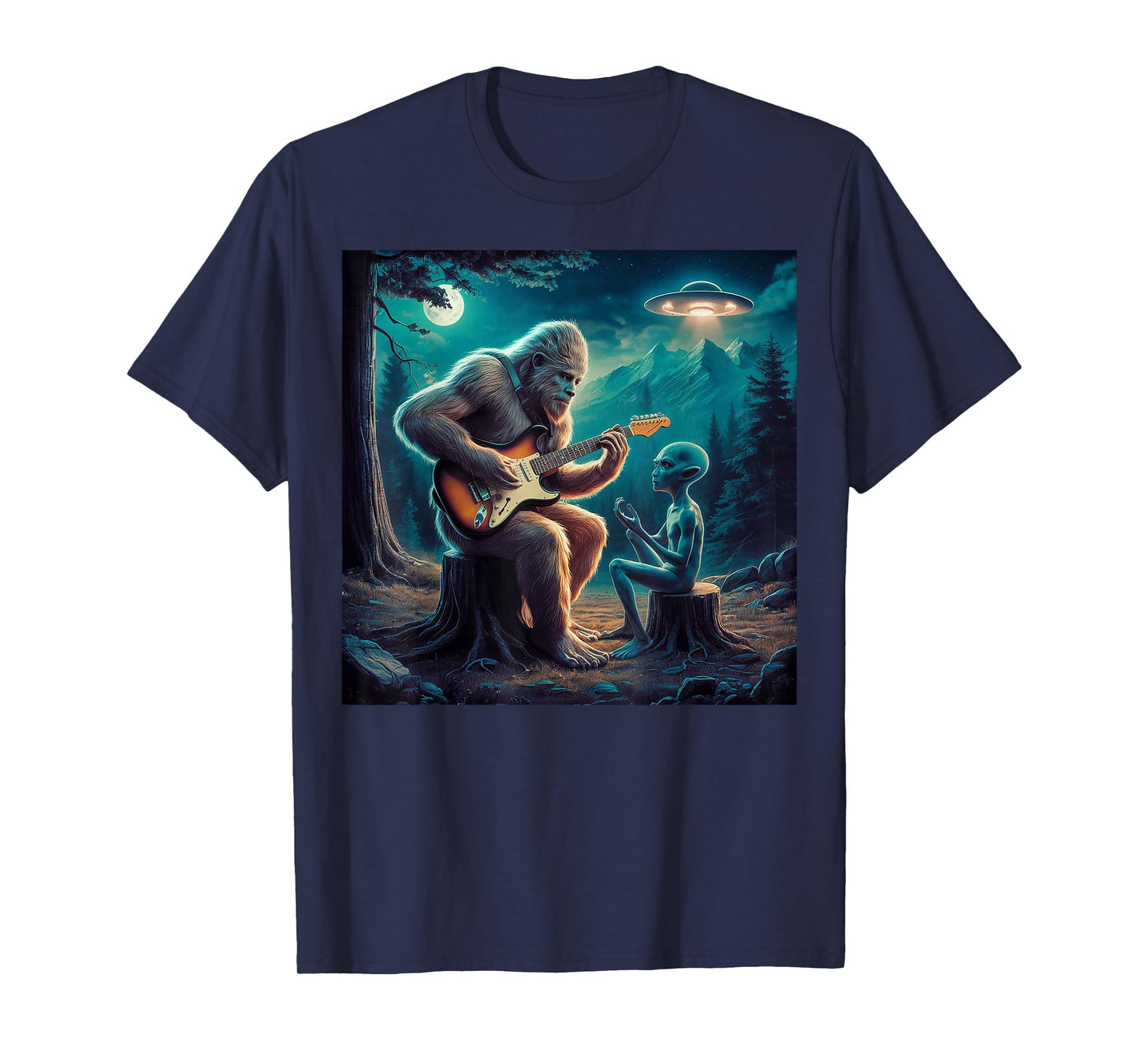 Alien Bigfoot Guitar Sasquatch UFO Gifts For Men, Women, Kid T-Shirt