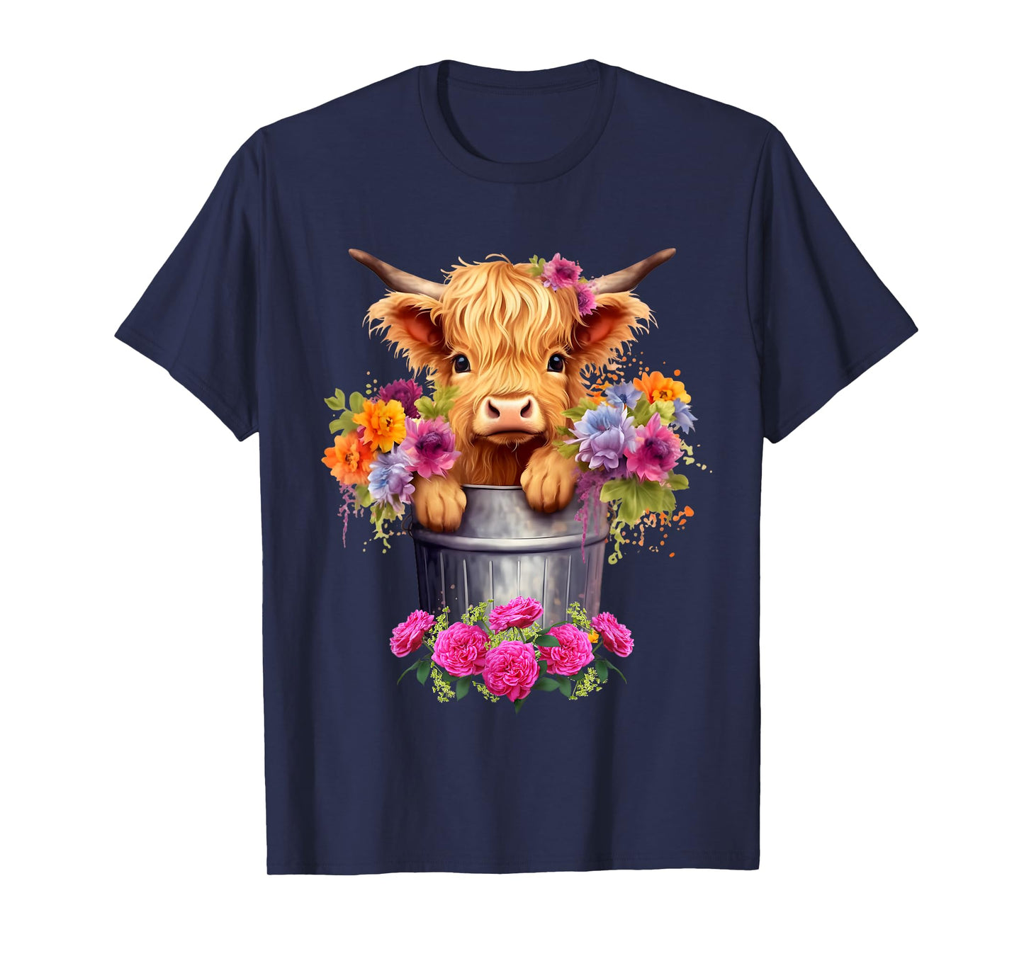 Cute Baby Highland Cow With flowers Calf Animal cow women T-Shirt