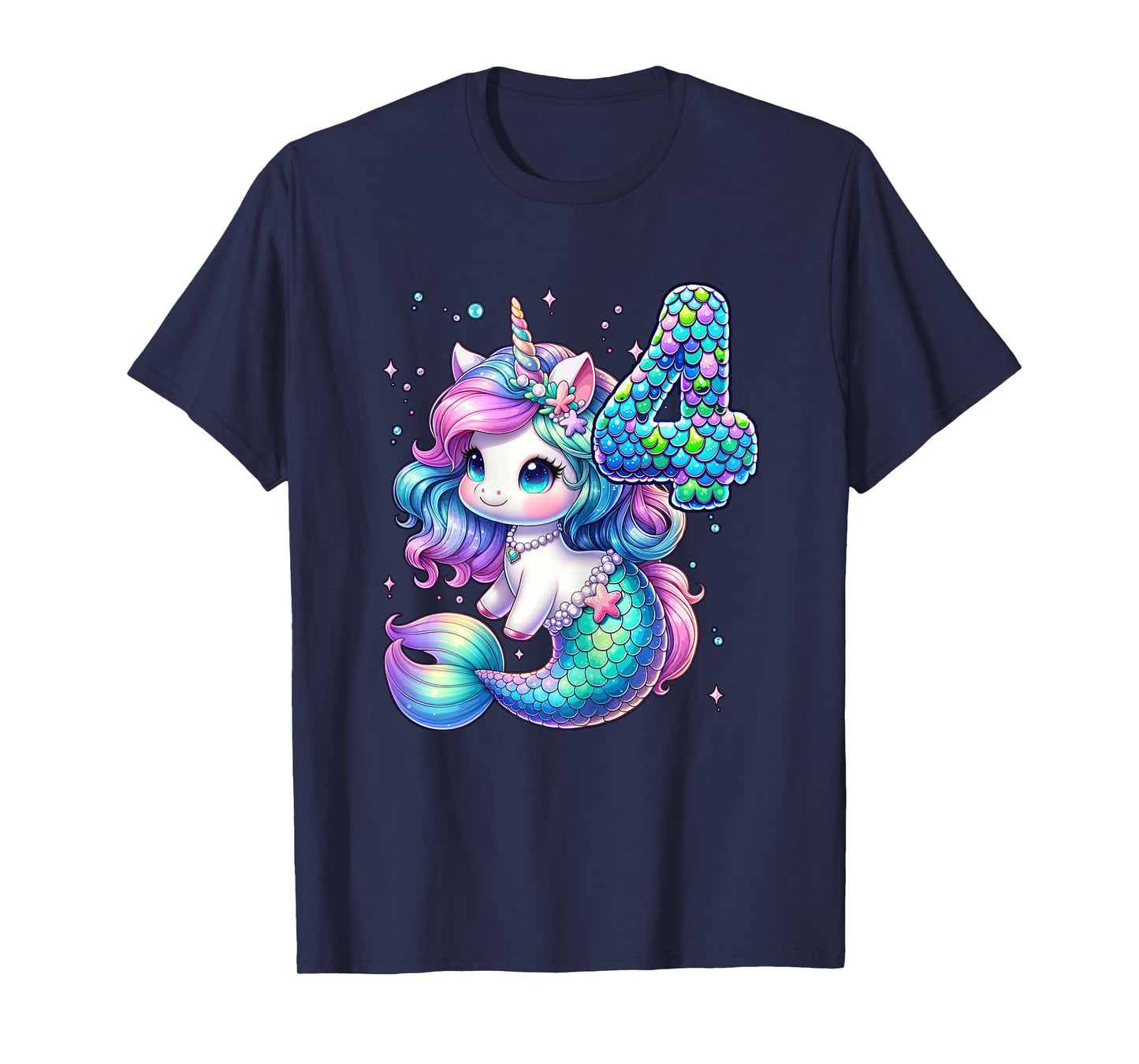 Unicorn Mermaid 4th Birthday 4 Year Old Party Girls Outfit T-Shirt