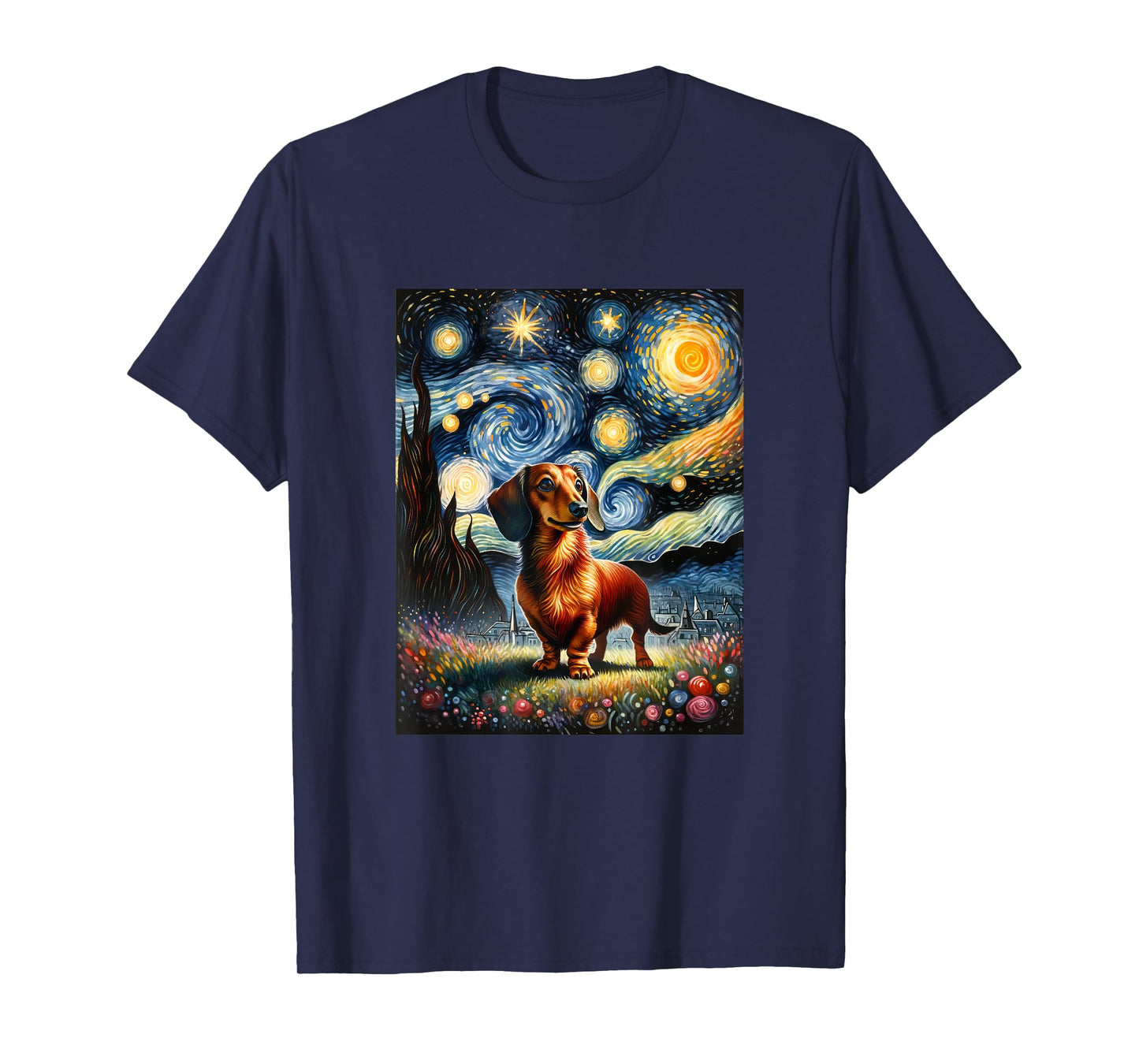 Dachshund Dog Van Gogh Starry Night Painting Men Women Girls Kids T-Shirt
