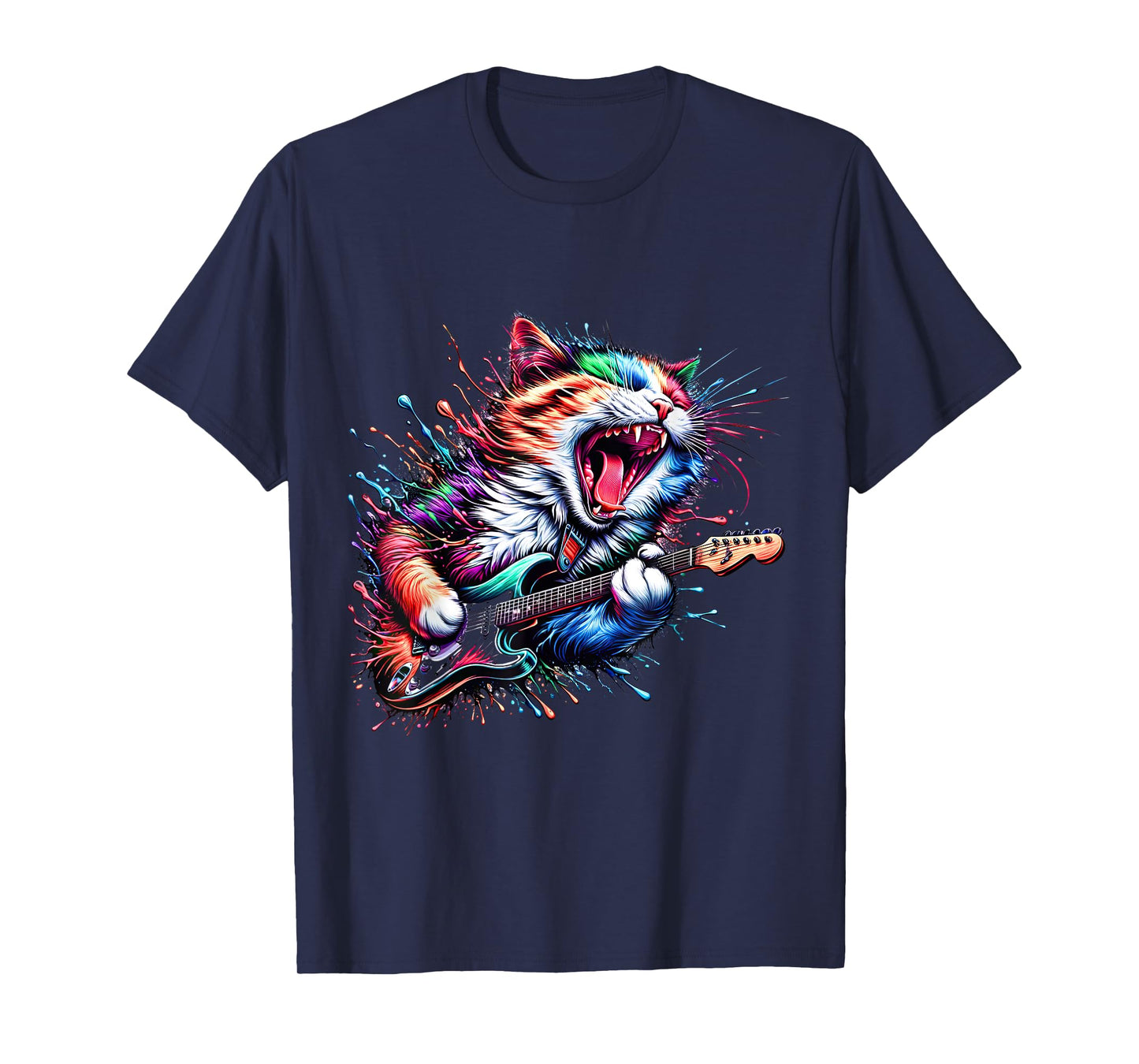 Kitty Cat Playing Guitar Rock Cat Heavy Metal Cat Music Cat T-Shirt
