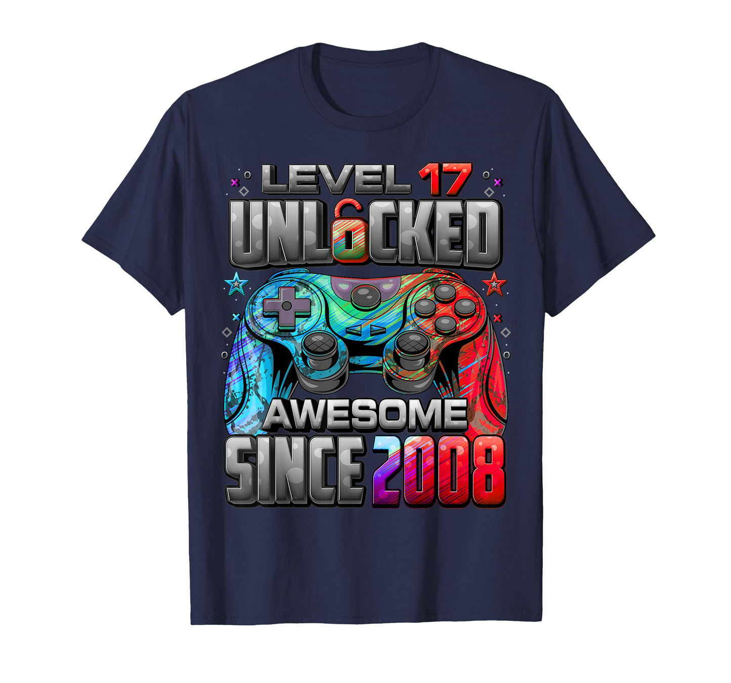Level 17 Unlocked Awesome Since 2008 17th Birthday Gaming T-Shirt