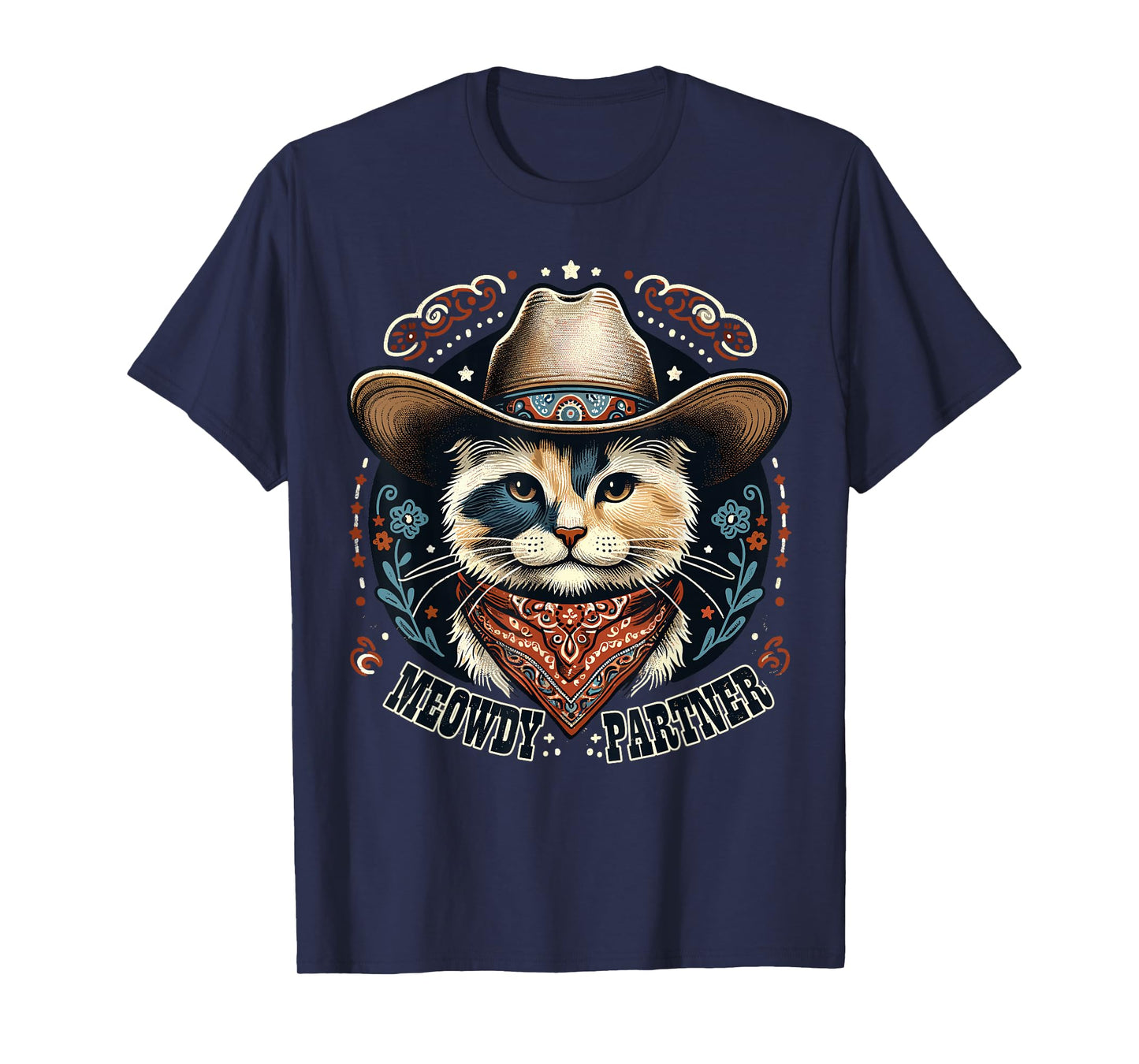 Meowdy Partner Cat Cowboy Hat Howdy Funny Country Western T-Shirt