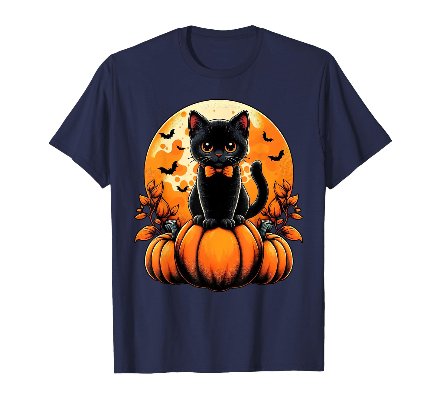 Retro Black Cat Pumpkin Halloween Costume Fall Autumn Season T-Shirt
