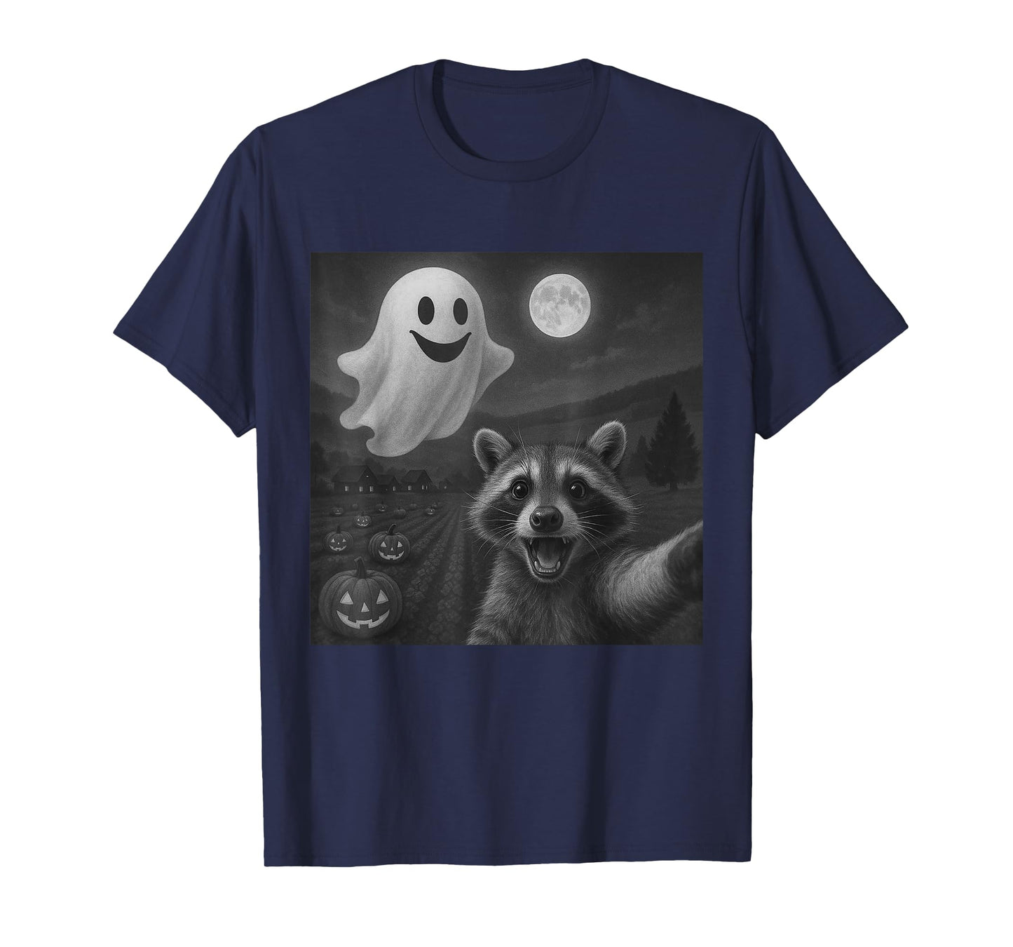 Raccoon Selfie With Ghost Funny Raccoon Halloween Graphic T-Shirt