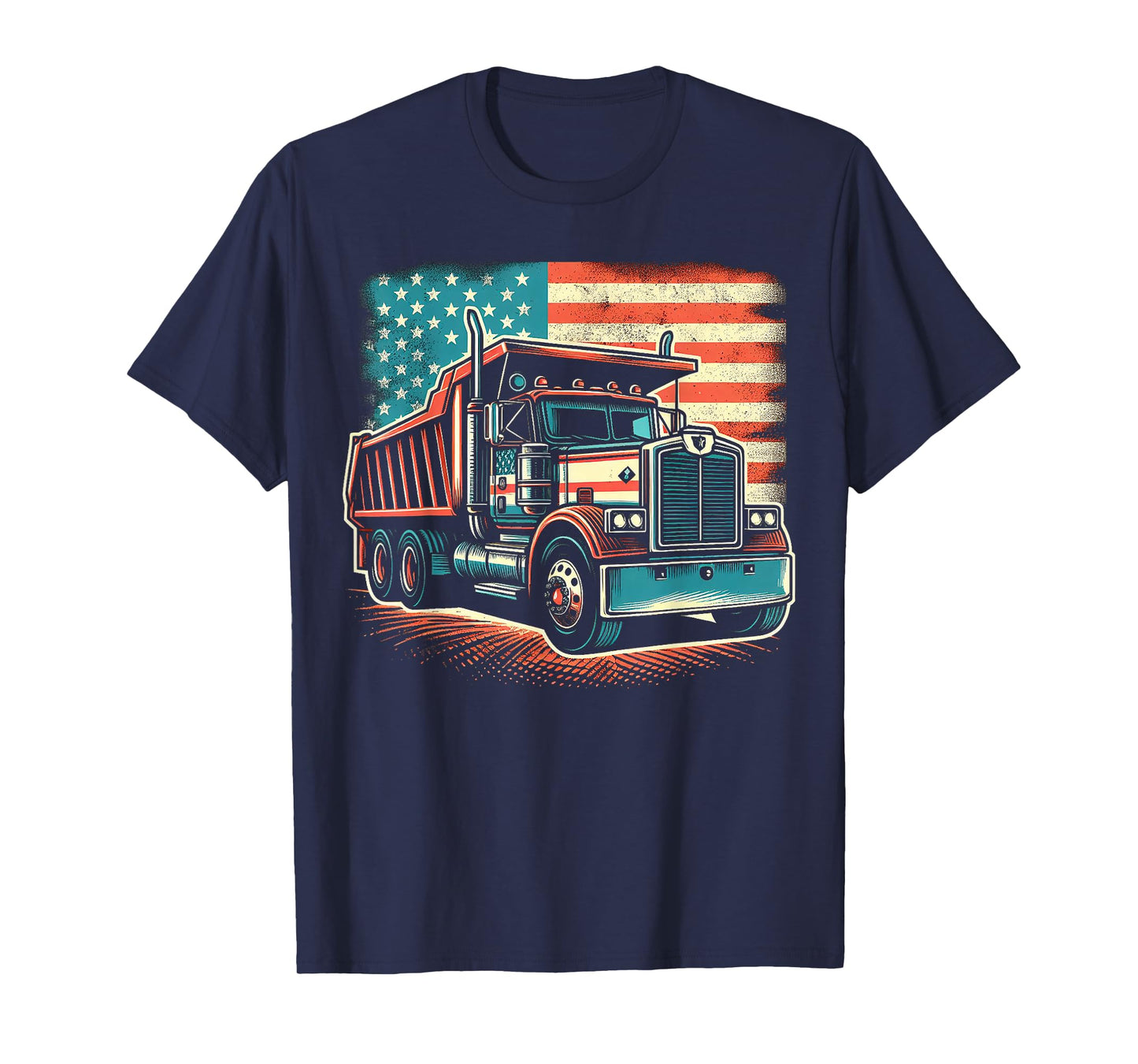 Dump Truck Driver American Flag Trucker Vintage Men Women T-Shirt