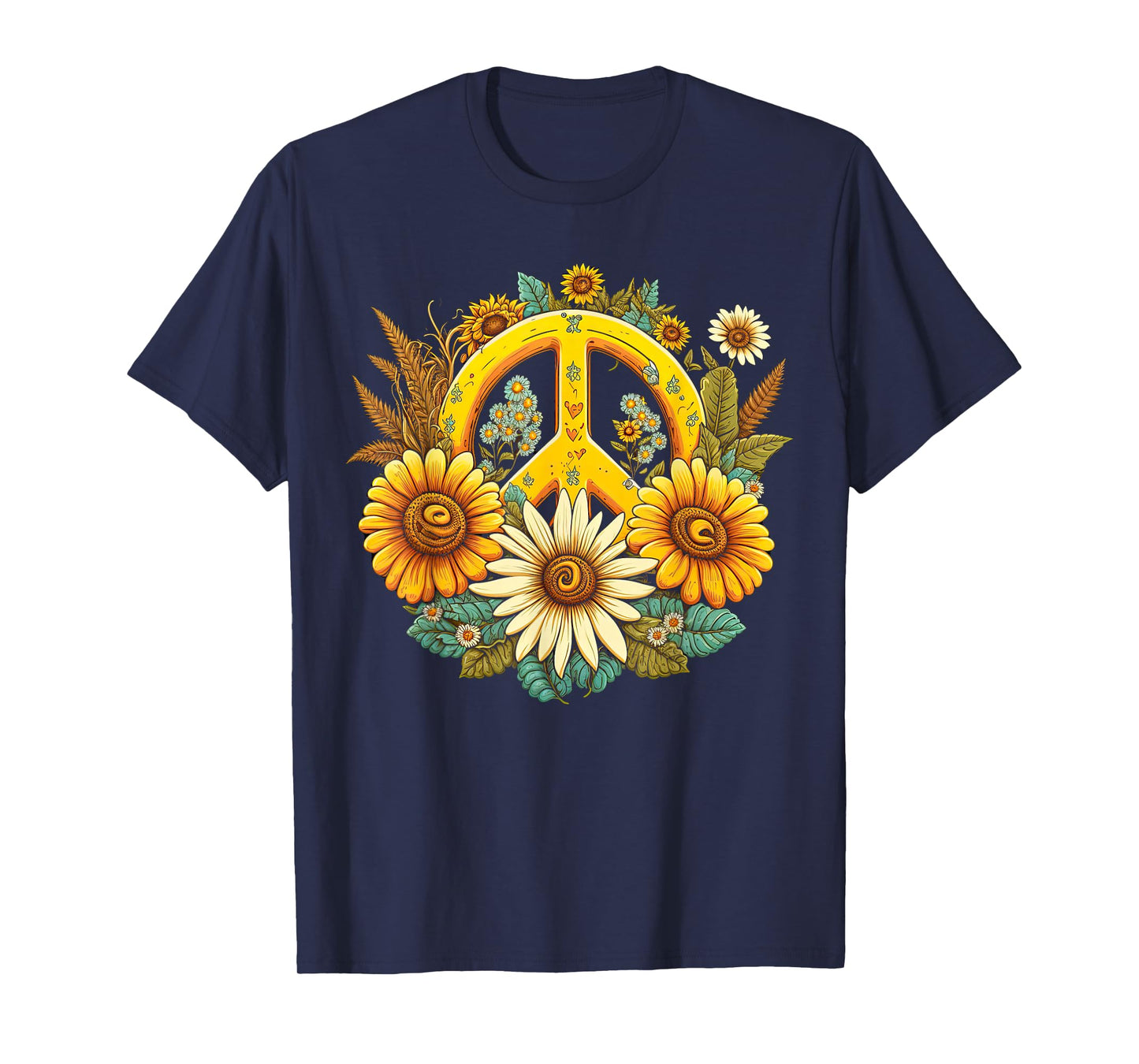 Hippie Daisy Peace Sign Retro Flowers Sunflower Groovy Vibes T-Shirt