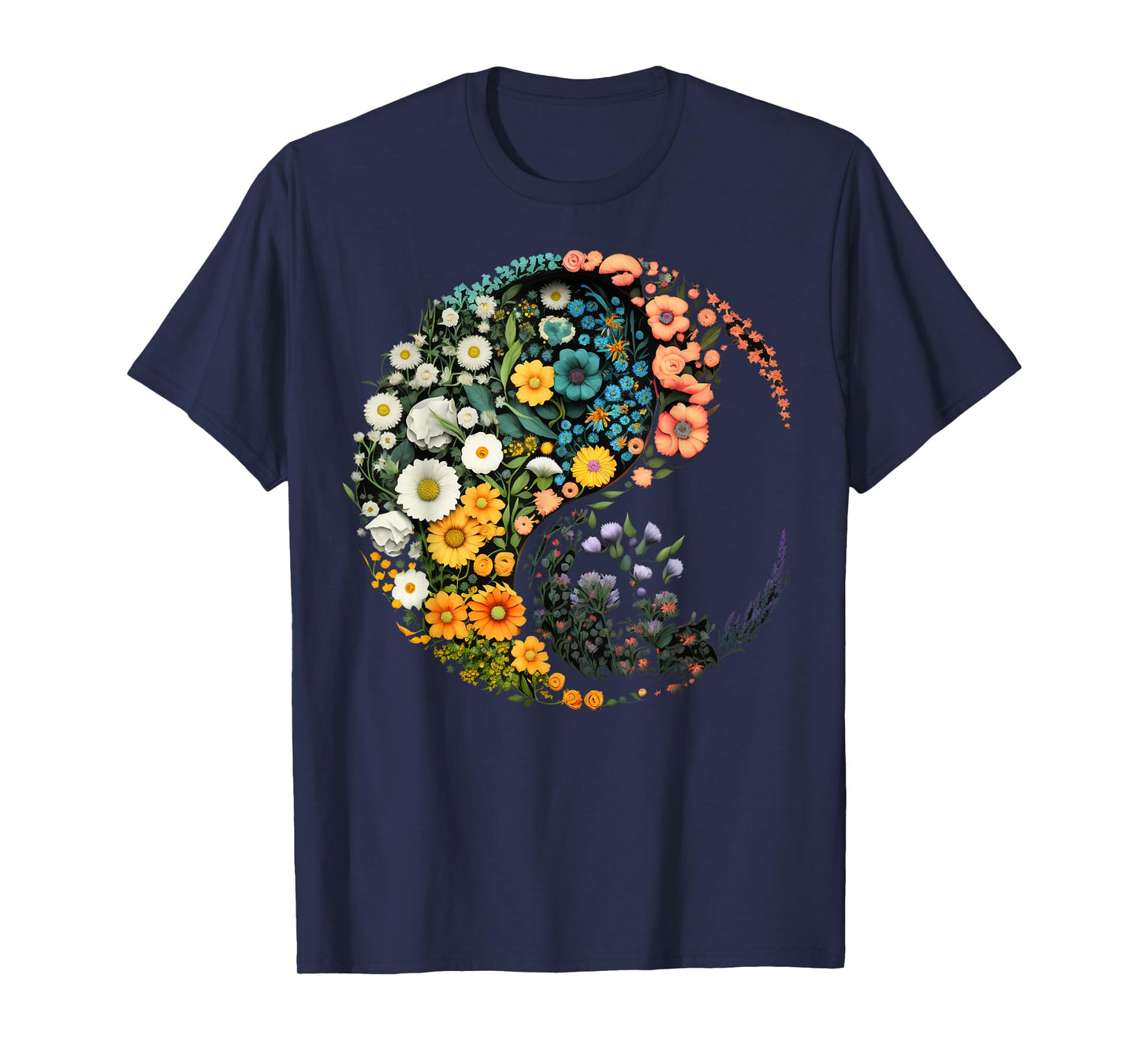 Flower Taoism Yin Yang Symbol on Zen Taijitu Yin Yang T-Shirt