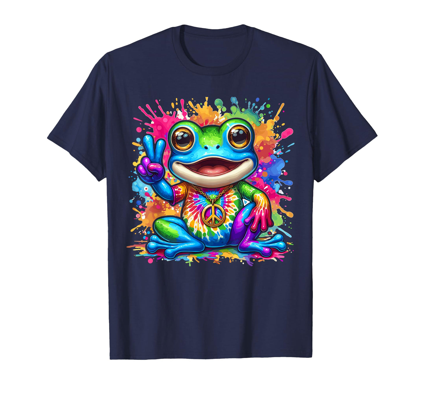 Magical and Funny Hippie Gifts Tie-Dye Frog Peace Sign Hippie T-Shirt