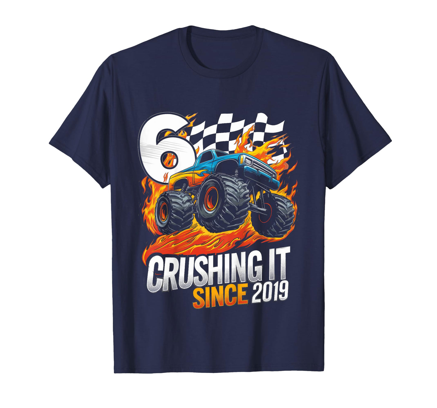 Kids Birthday 6 Years Old Boys Monster Truck Born 2019 6th Party T-Shirt