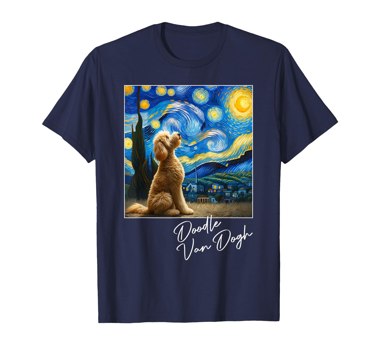 Van Gogh Starry Night Goldendoodle Dog Art Golden Doodle Dog T-Shirt for Men Women Girls Kids