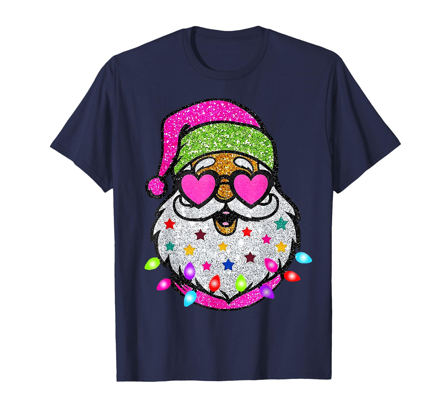 Cute Santa With Sunglasses Christmas Lights Pink Santa T-Shirt