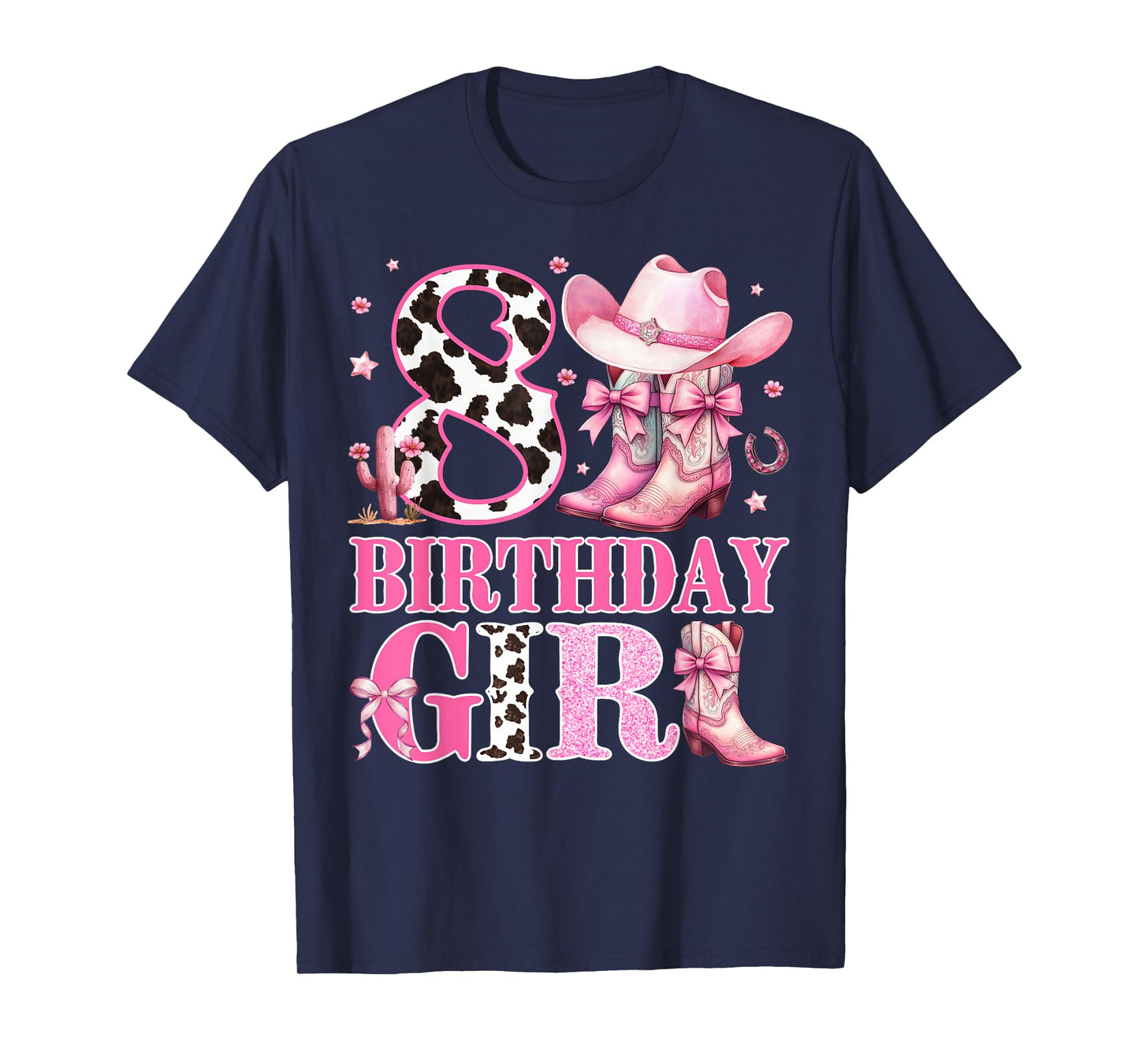 Kids 8th Birthday Girl Rodeo Western Cowgirl Birthday Party T-Shirt