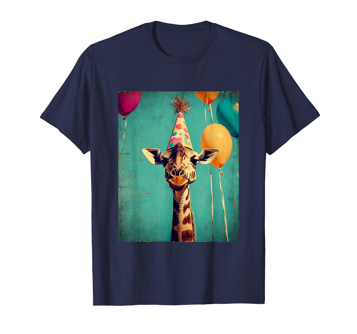 Giraffe Animal Zoo Birthday Party Apparel Unisex-Kids Retro Art Print Giraffe Birthday Party T-Shirt Black Short Sleeve Small