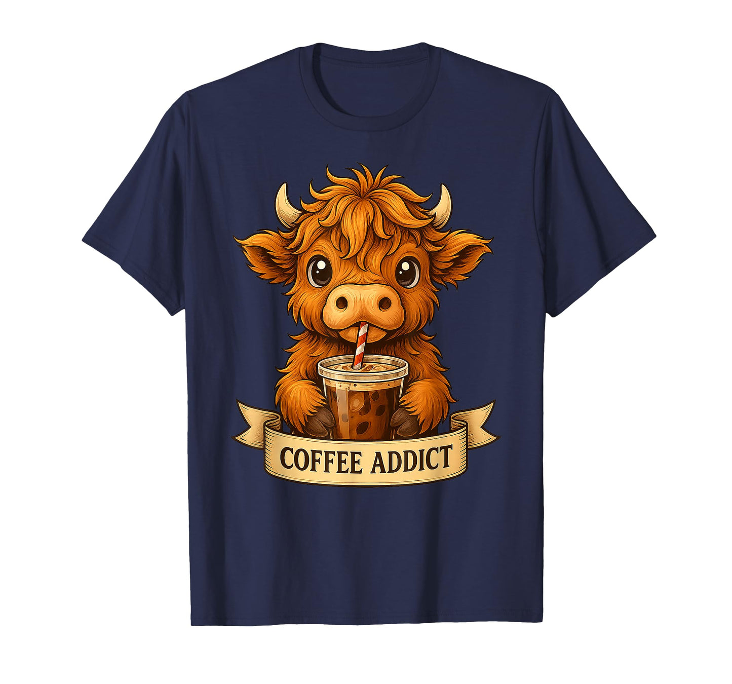 Cute Highland Cow Drink Coffee Funny Gifts for Men Women Kid T-Shirt