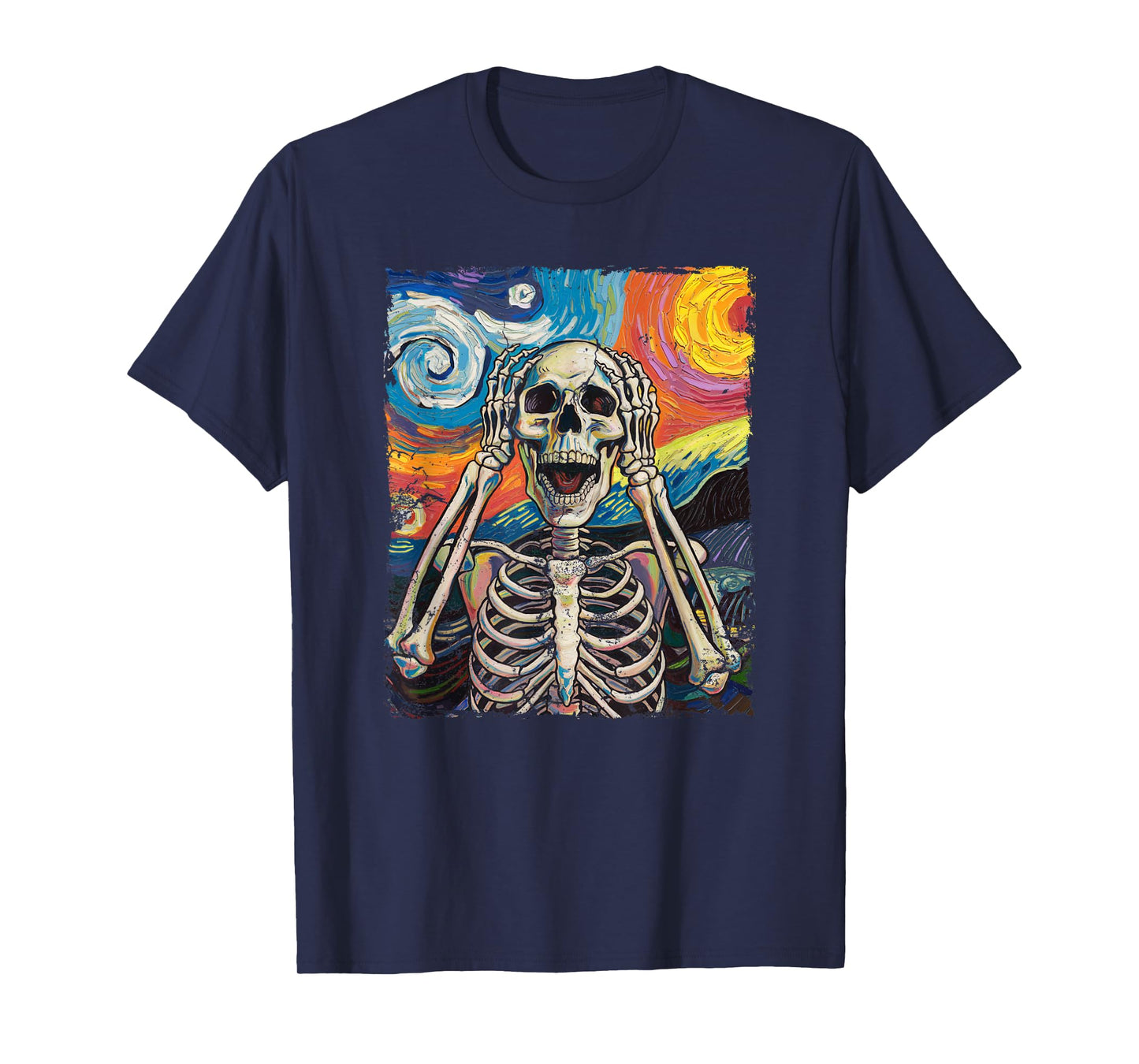 Skulls Starry Night Skeleton Painting Halloween Men Women T-Shirt