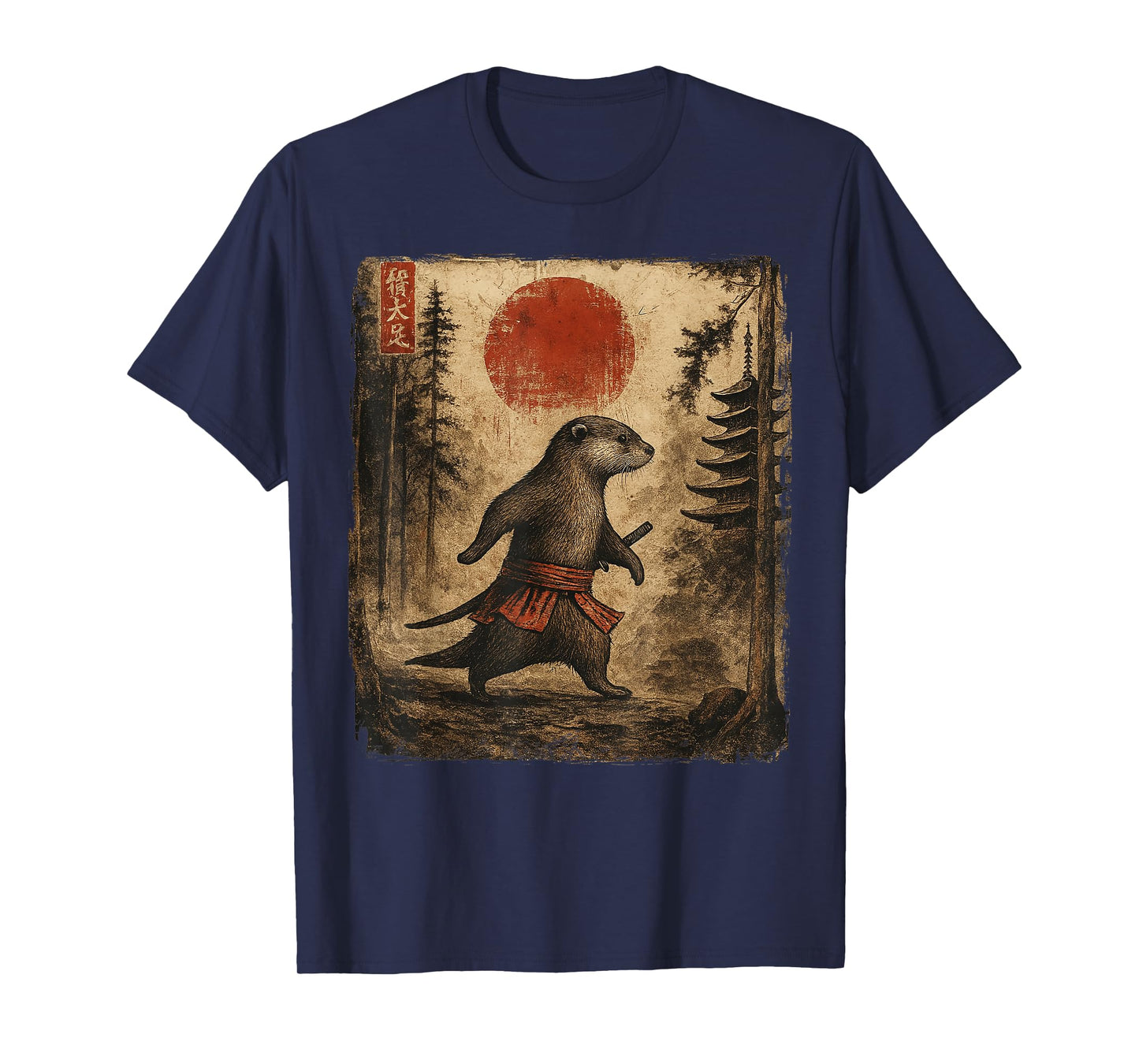 Samurai Otter Japanese Vintage Funny Gifts Graphic Art T-Shirt