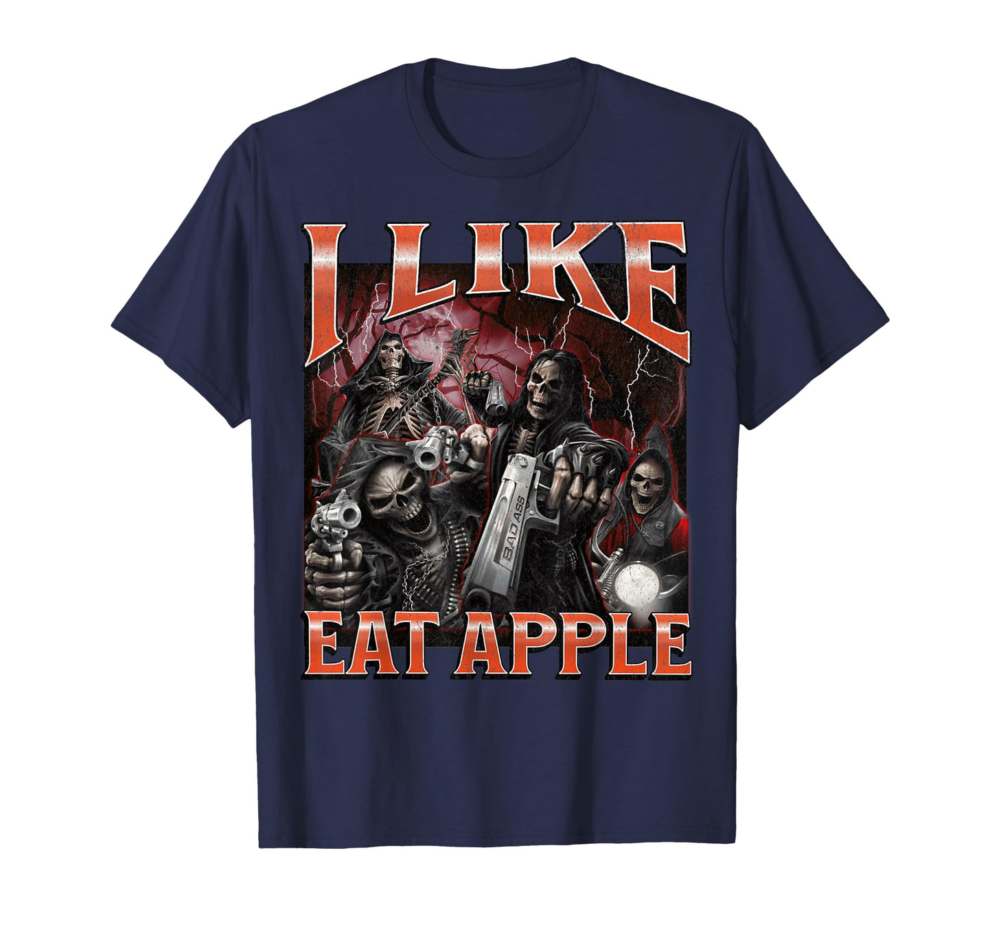 I Like Eat Apple Funny Hard Skeleton Meme Bootleg Graphic T-Shirt