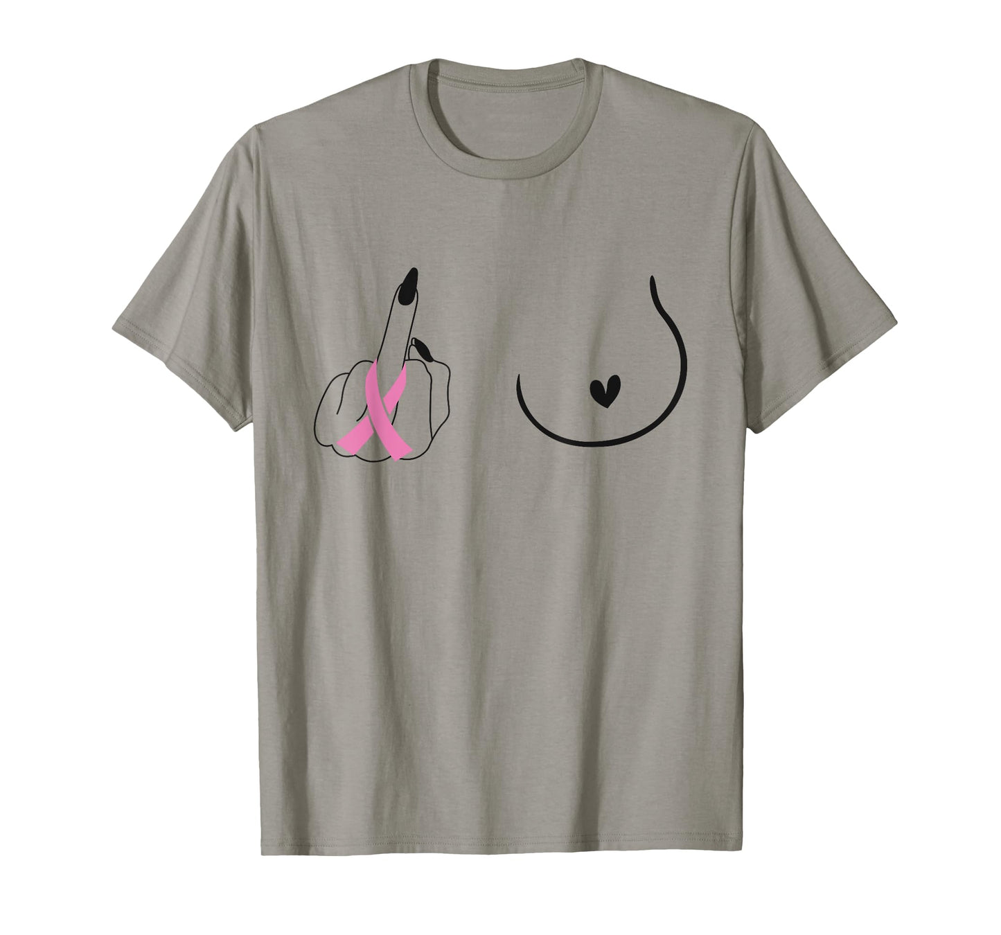 Breast Cancer Pink Ribbon Middle Finger Artistic Breast Mom T-Shirt