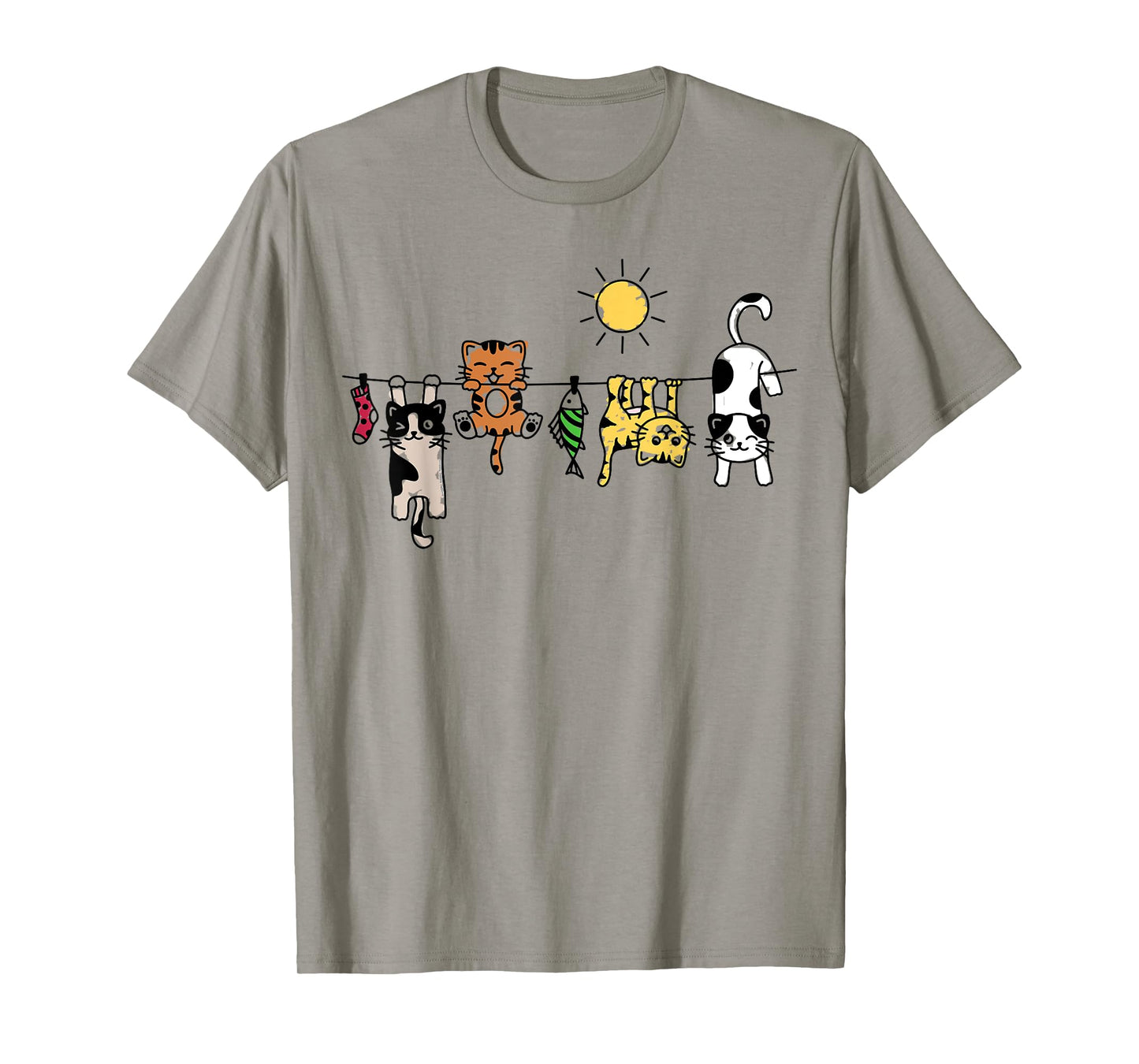 Cute Cats Hanging on a Clothes Line Funny Cat T-Shirt for Men Women Kids
