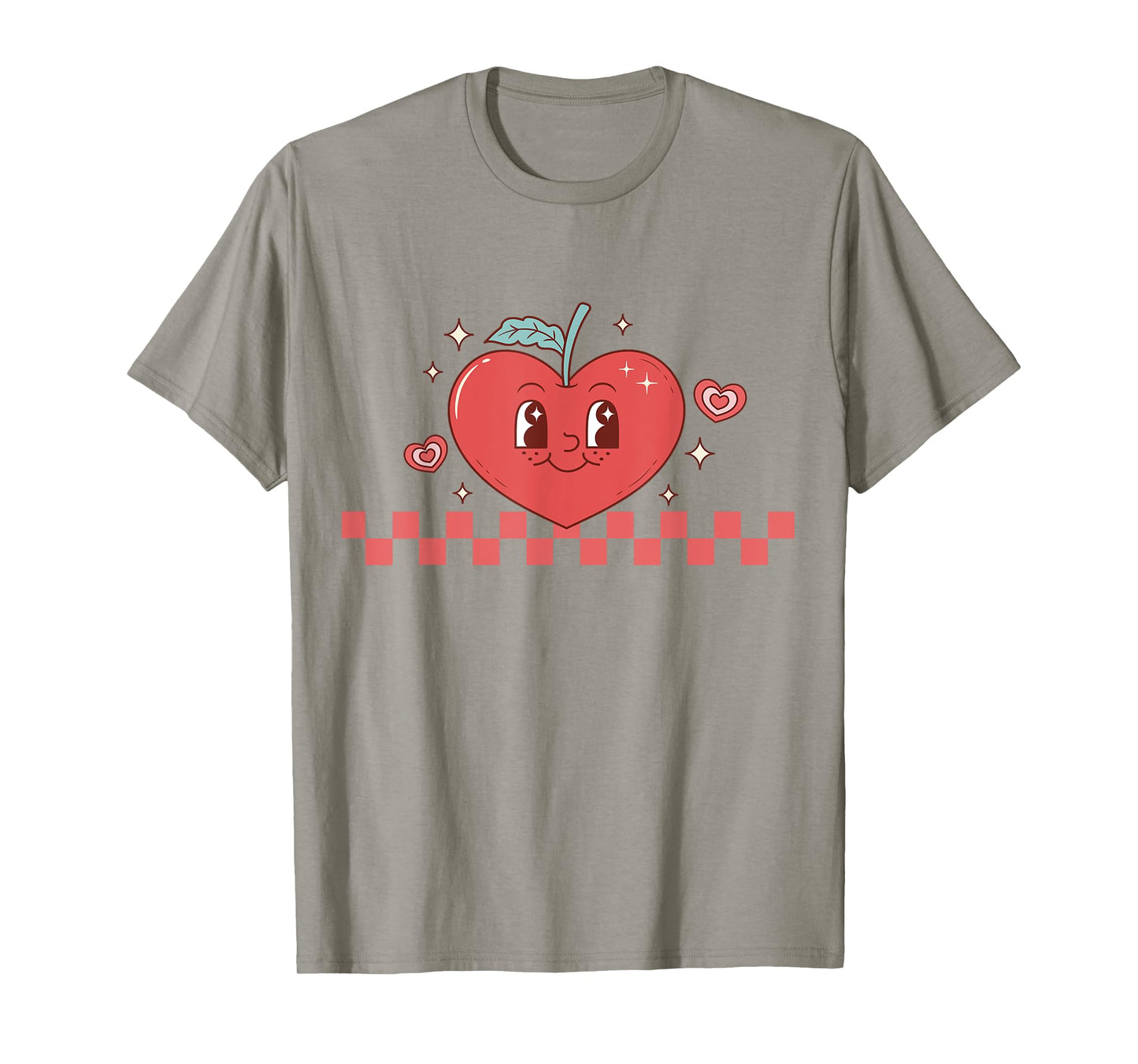 Cute Retro Checkered Apple with Face Teacher Heart Trendy T-Shirt for Men Women Kids