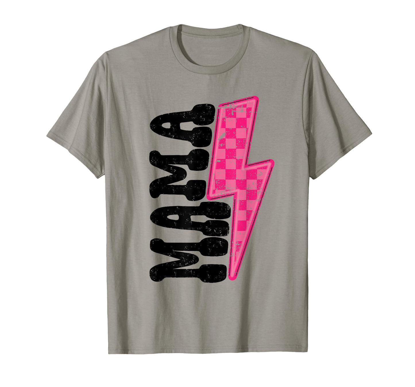 Mama Bolt Pink Checkered Lightning Mama Graphic Mother's Day T-Shirt
