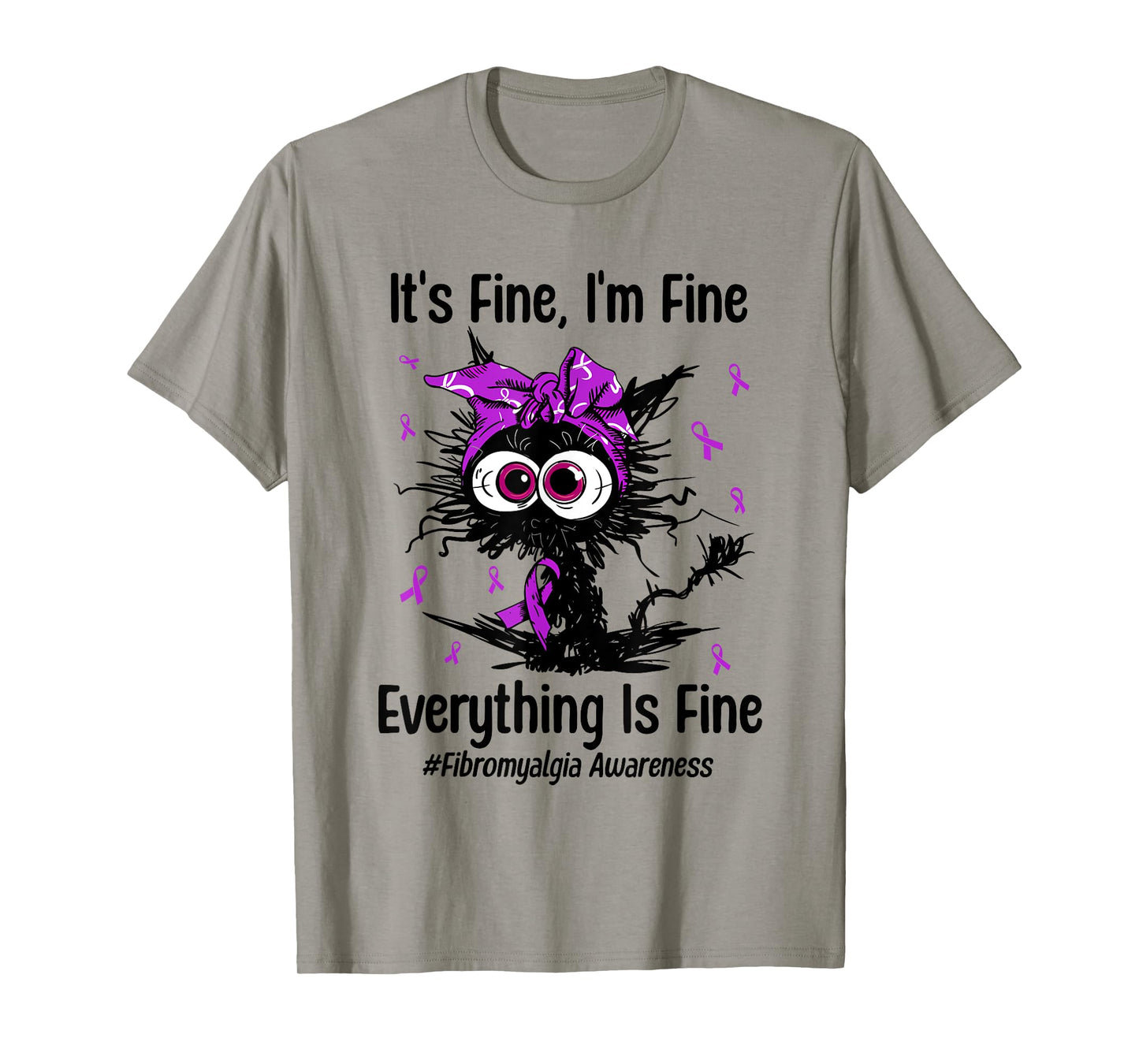 Funny Cat Fibromyalgia Awareness Fibro Warrior Ribbon Purple Men Women Kids T-Shirt