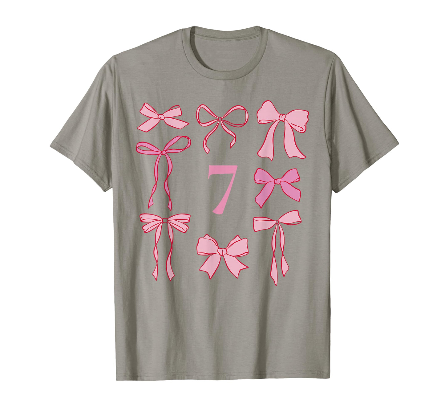 Hello Seven Coquette Preppy Pink Bow 7th Birthday Girl T-Shirt
