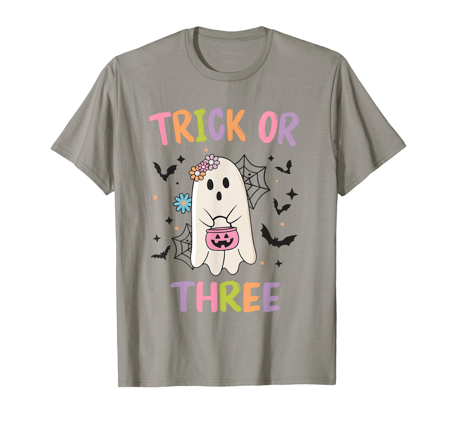Trick or Three Cute Ghost Groovy 3rd Birthday Girls Kids T-Shirt