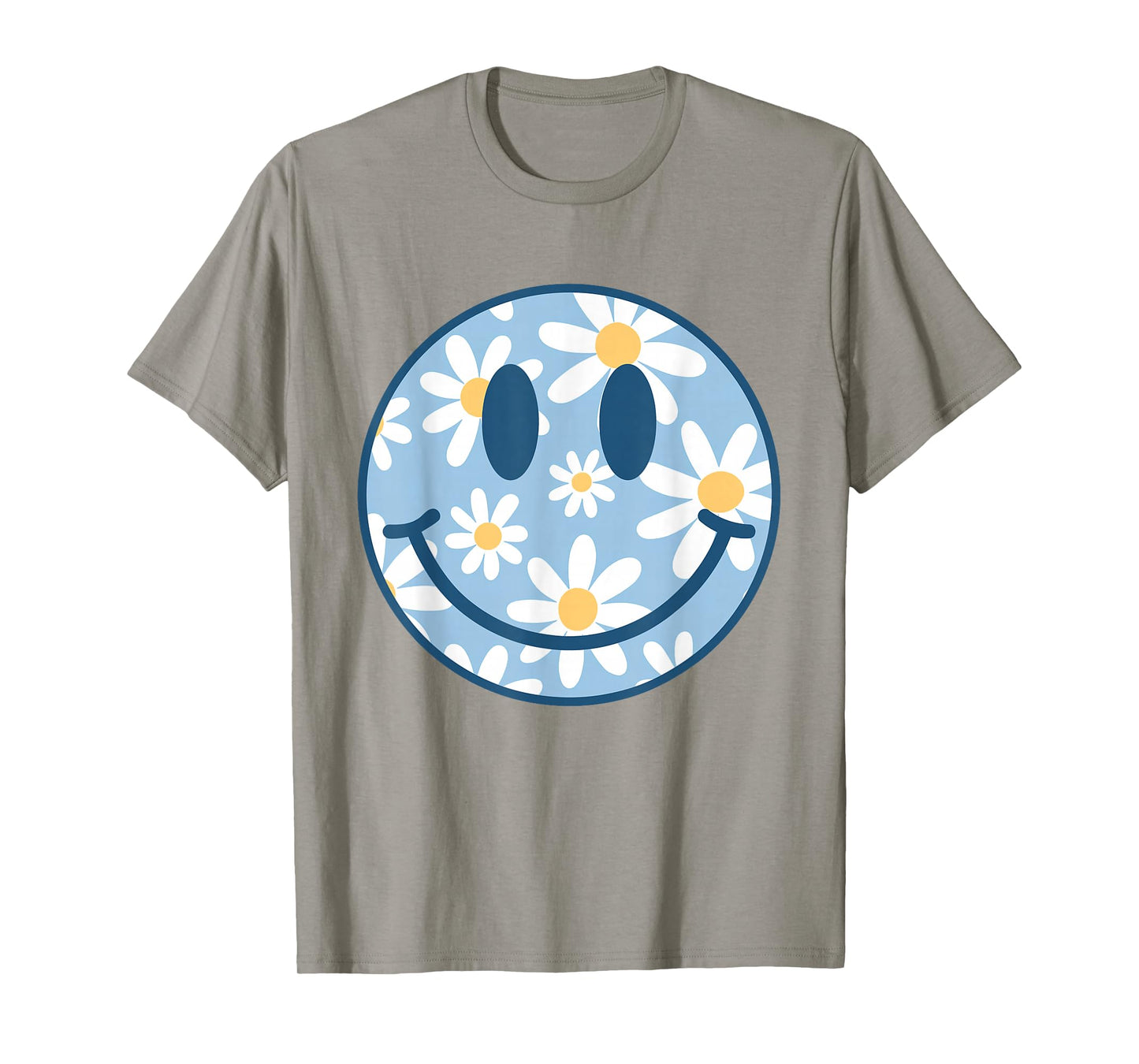Retro Blue Happy Face Checkered Pattern Smile Face Trendy T-Shirt