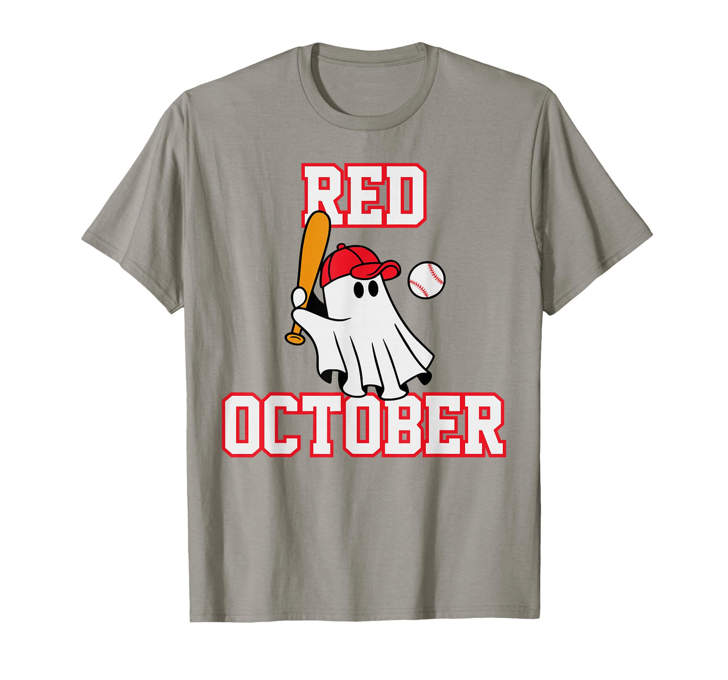 Red October Halloween Ghost Playing Baseball Sport Women Men T-Shirt