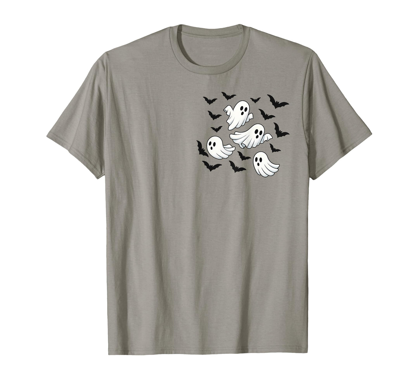 Cute Flying Ghosts and Bats Halloween Pocket Spooky Season T-Shirt